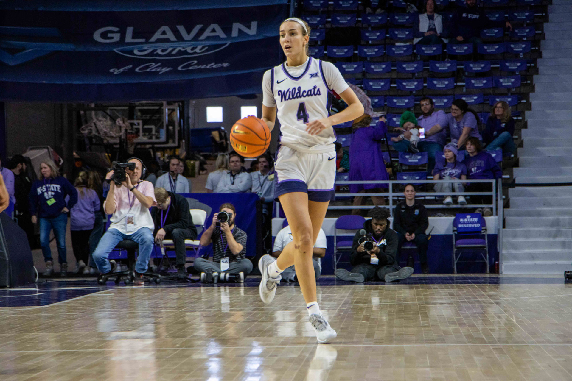 Guard Serena Sundell brings the ball down the court against Texas. No. 12 K-State beat No. 10 Texas 61-58 Jan. 13, 2024.