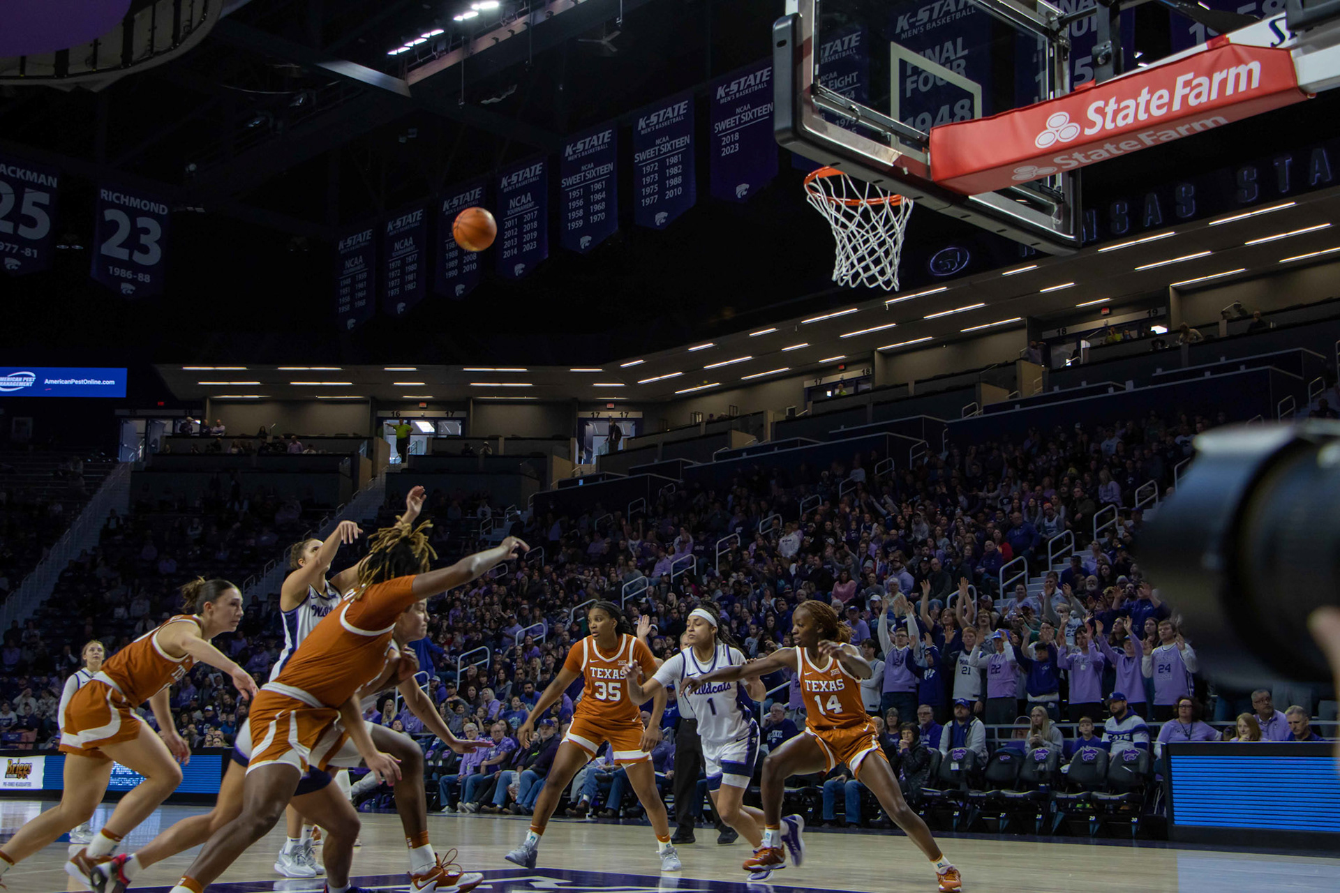 Center Ayoka Lee shoots her third and fourth free throws of the game against Texas. Lee went 5-5 for free throws on the day as the team went 13-13.