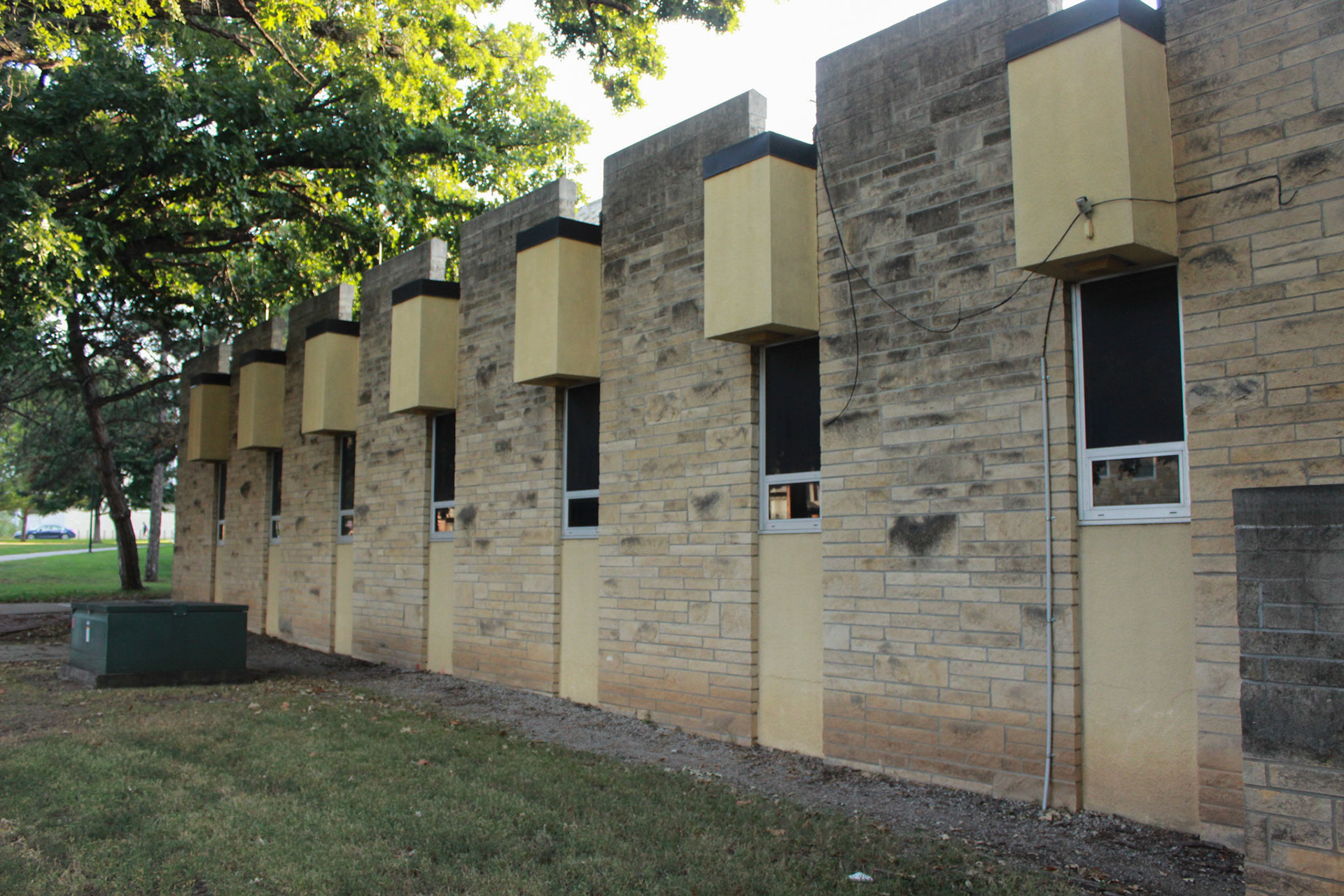Ahearn’s windows make for a great repetitious pattern. Ahearn does not have much limestone, but there is some left on the west side where these window units are located.
