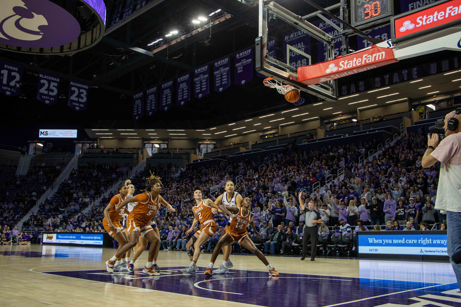 Guard Serena Sundell makes a free throw at the beginning of the second quarter against Texas. Her two made free throws brought K-State back to a tied game against the Longhorns.