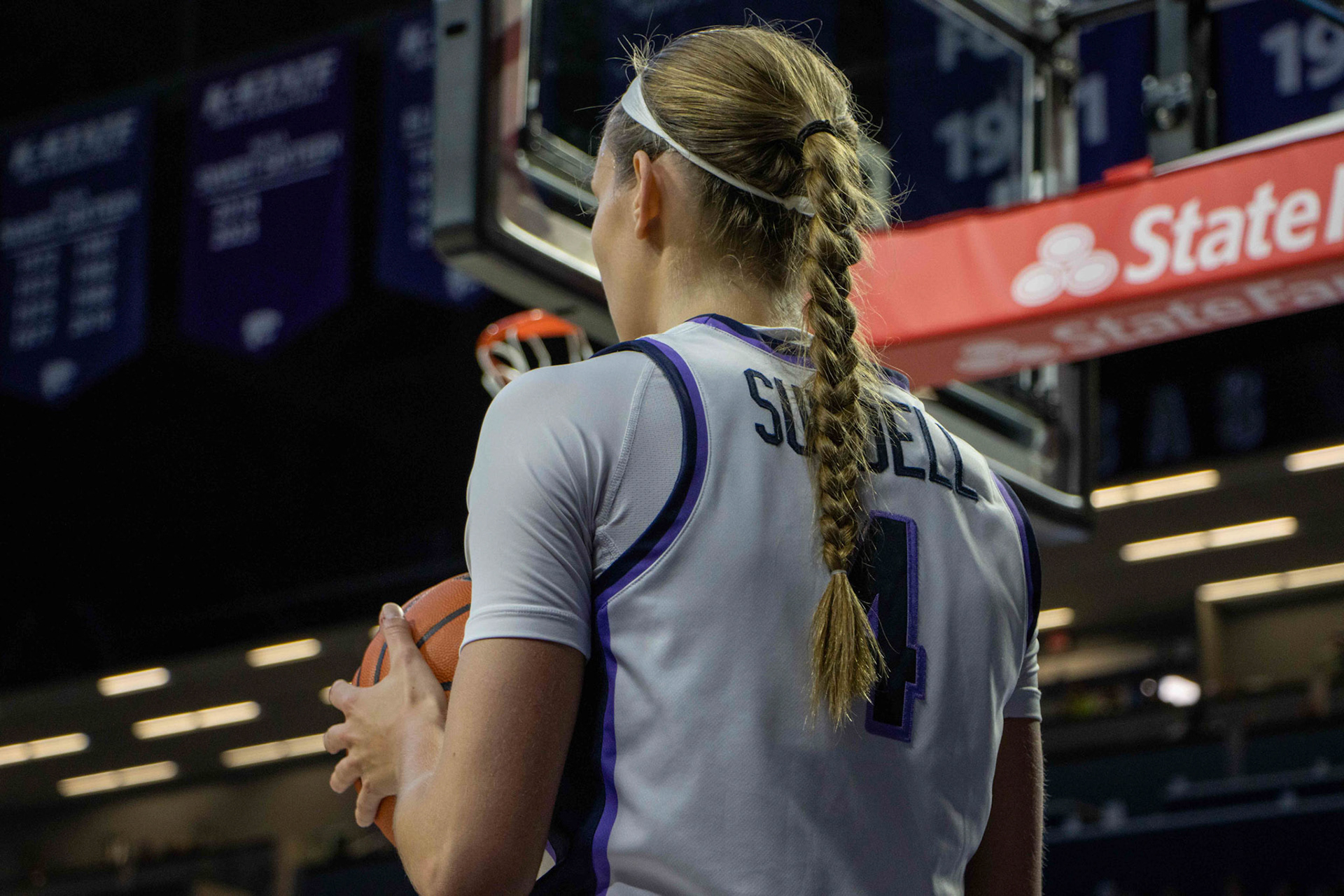 Guard Serena Sundell prepares for the inbounds play in the second quarter against Texas. The play would fail as K-State turned the ball over.