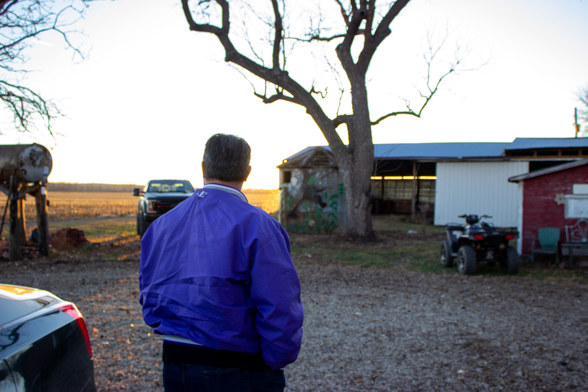 The long grey barn in the back used to store the combine.