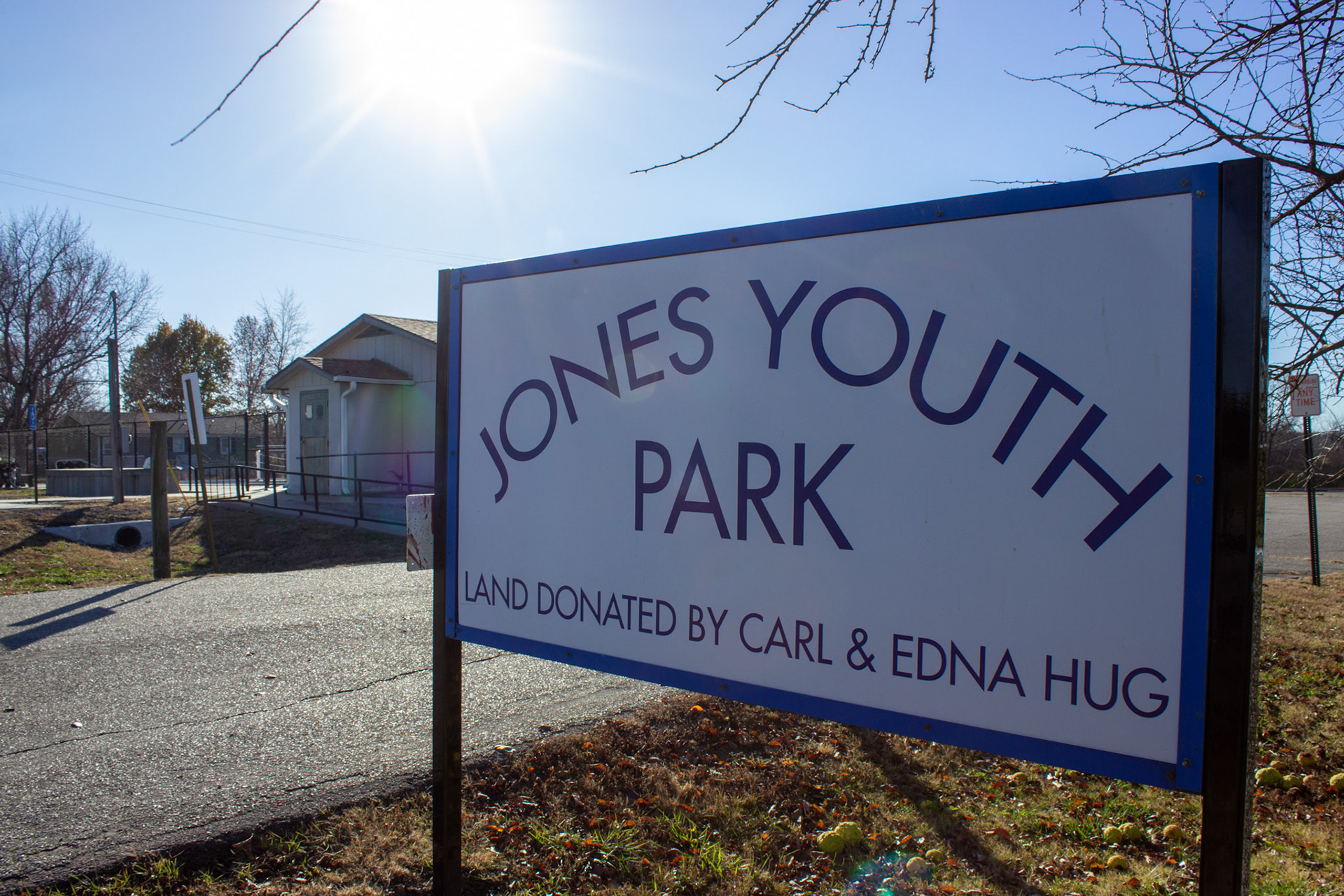 The Jones Youth Park in Carbondale, Kansas, hosts the town's swimming pool and baseball field. The chlorine room Troy described is behind the door seen here.