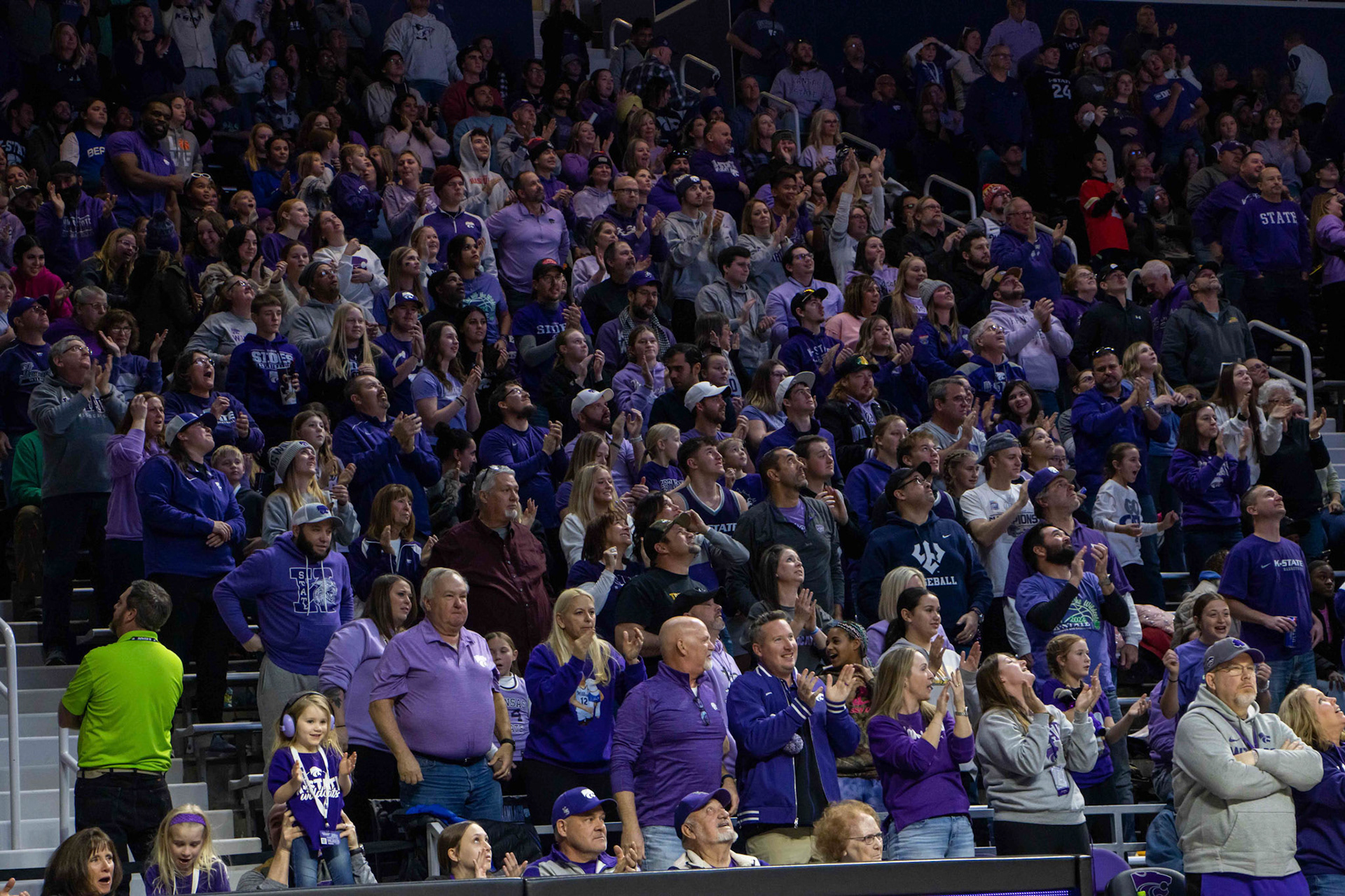 Fans rise to their feet following guard Zyanna Walker's 3-point third quarter buzzer beater. Walker's 3 gave K-State the lead back going into the fourth 46-45.