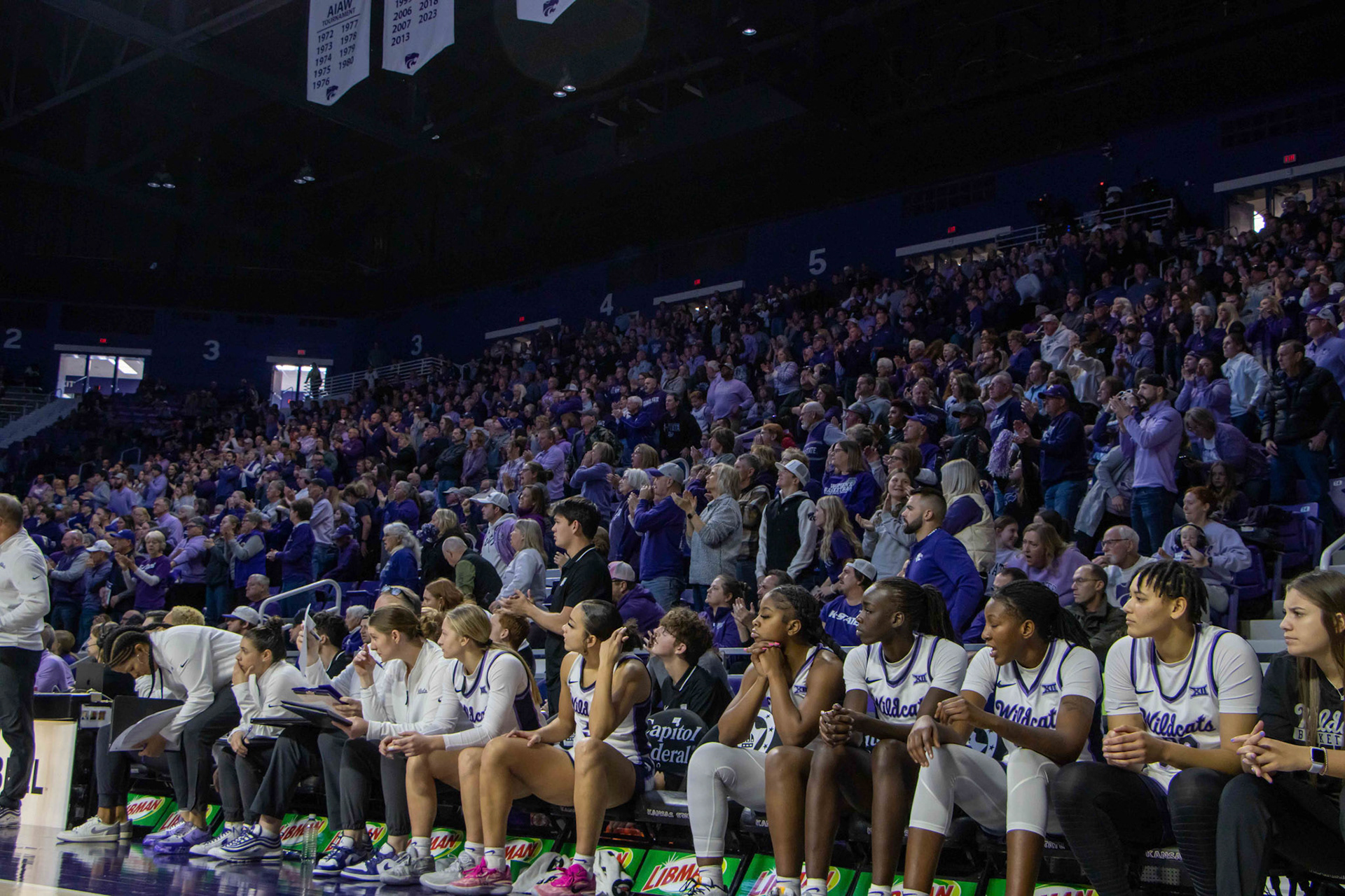 The crowd rises to its feet in the final two minutes of the women's basketball game against Texas. No. 12 K-State beat No. 10 Texas 61-58 Jan. 13, 2024.