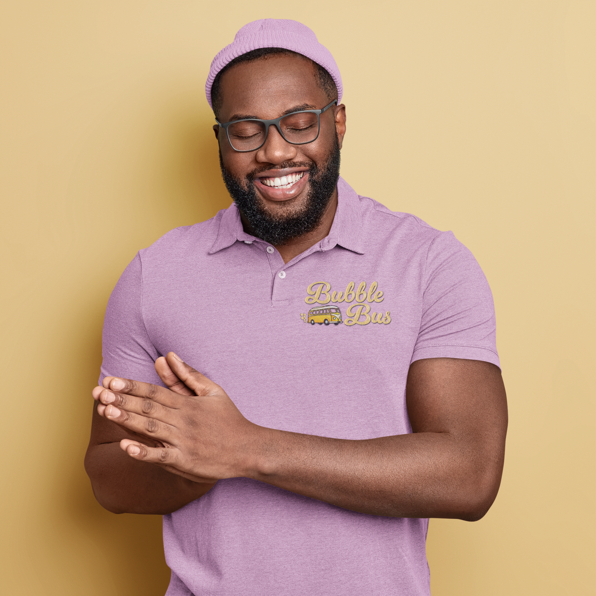 Pink polo with logo on breast pocket