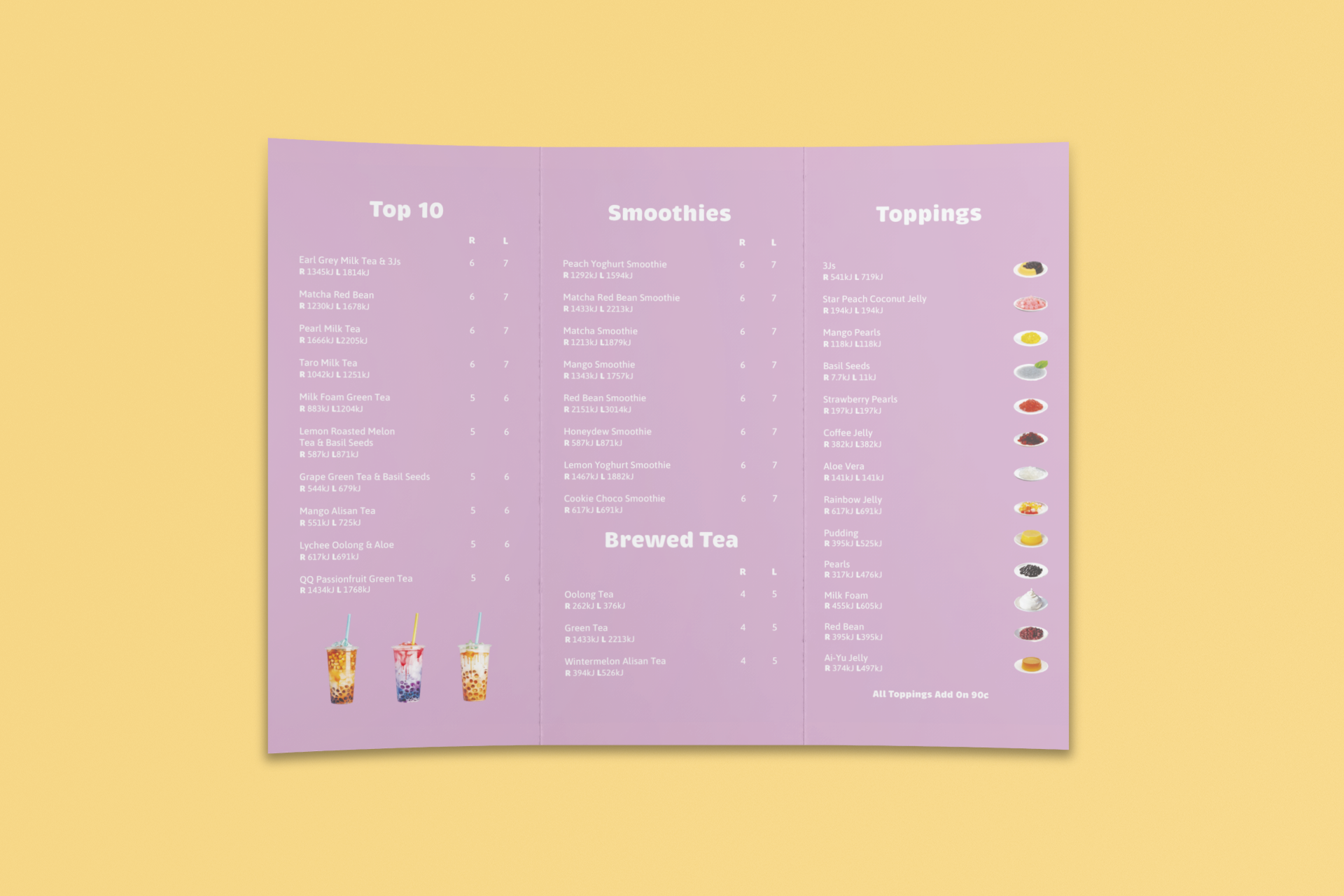 Trifold Take Away Menu Interior