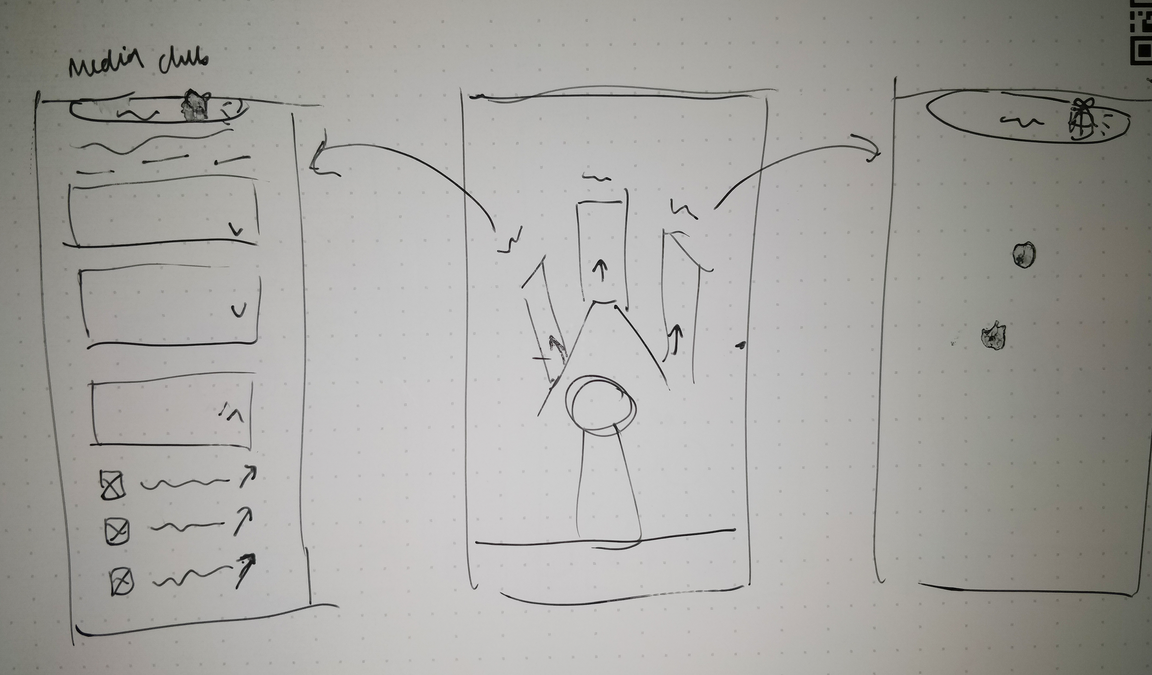 From left to right: Media screen, Building menu screen, E-card screen