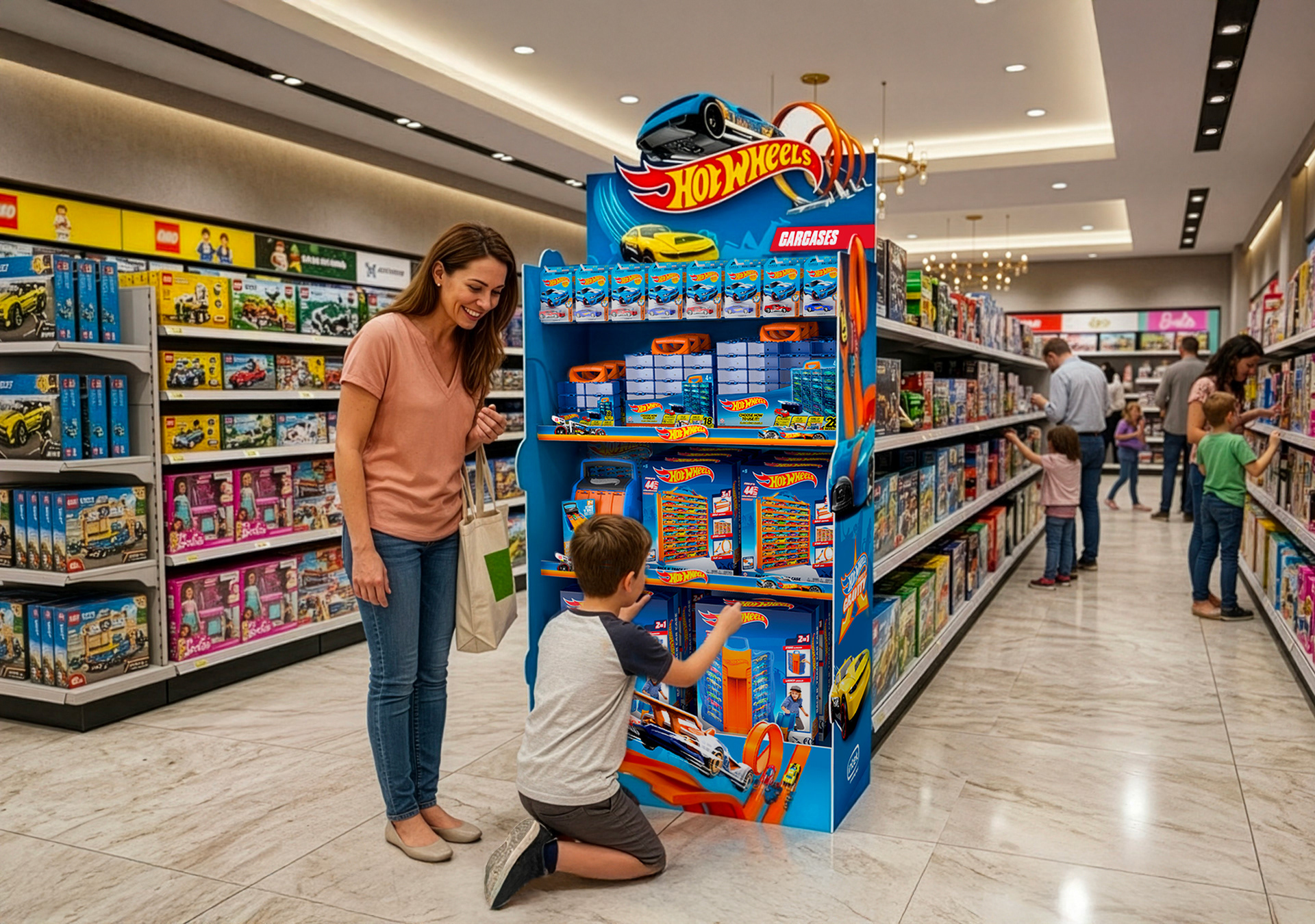 Hot Wheels carcases retail display built in corrugated PVC, designed by Emanuel Abba