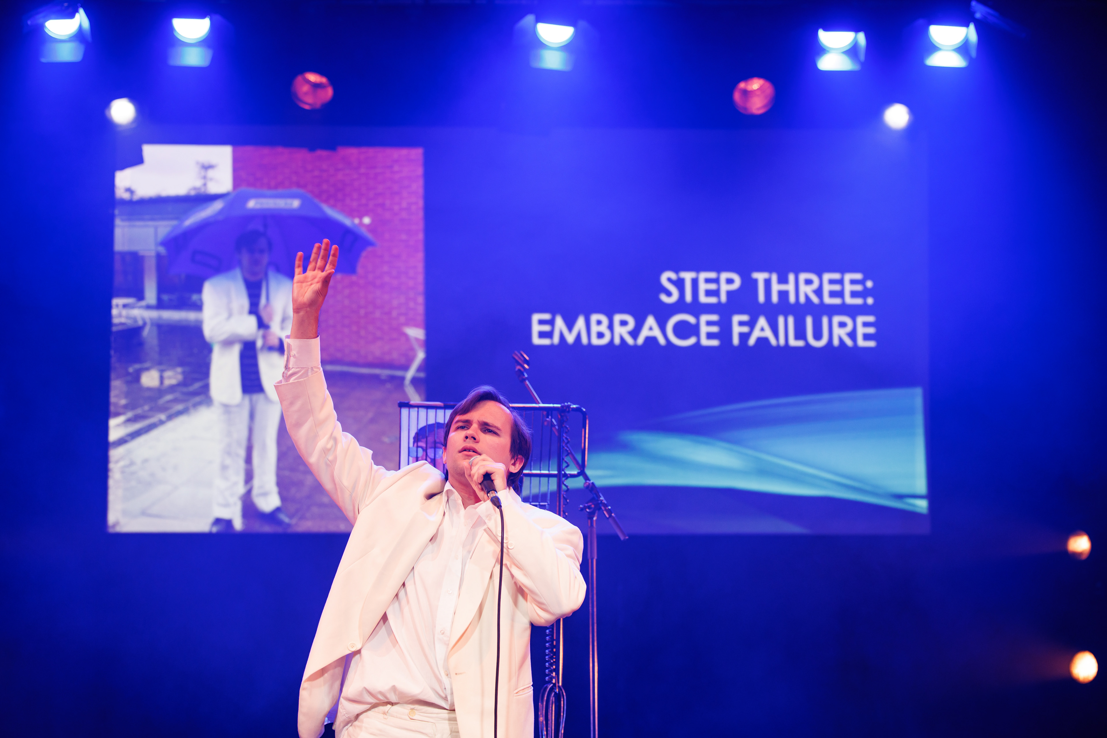 The Podium of Inspiration by Tyler Simpson Weatherley; featuring Tyler Simpson Weatherley, Haydn Tudor Jones and Jacob Moreton. Photos by Ben Wilkin. Stage Manager, Alyssa Walker; Lighting Programming, Tom Lee.