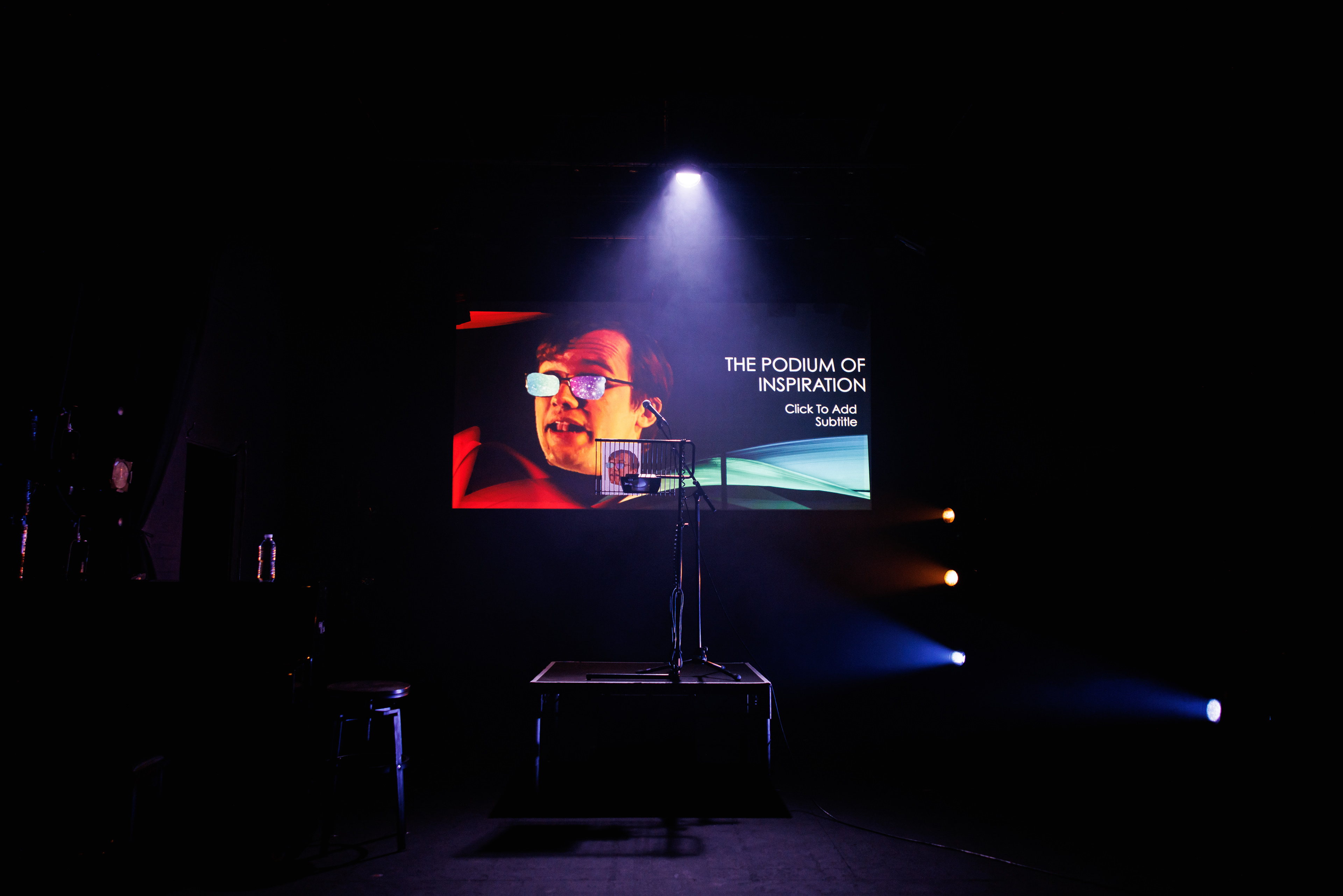 The Podium of Inspiration by Tyler Simpson Weatherley; featuring Tyler Simpson Weatherley, Haydn Tudor Jones and Jacob Moreton. Photos by Ben Wilkin. Stage Manager, Alyssa Walker; Lighting Programming, Tom Lee.