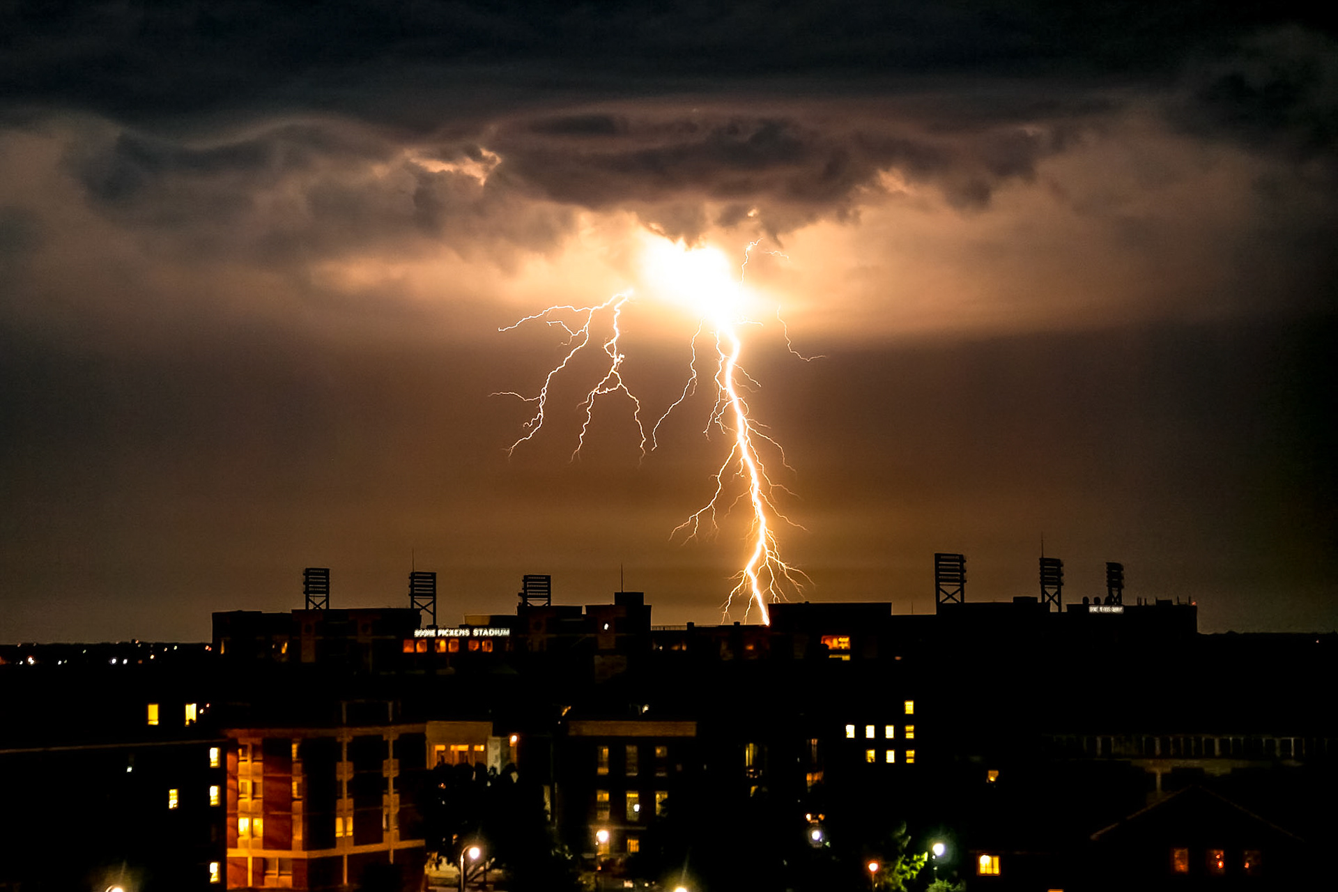 Lightning over Oklahoma State University Campus