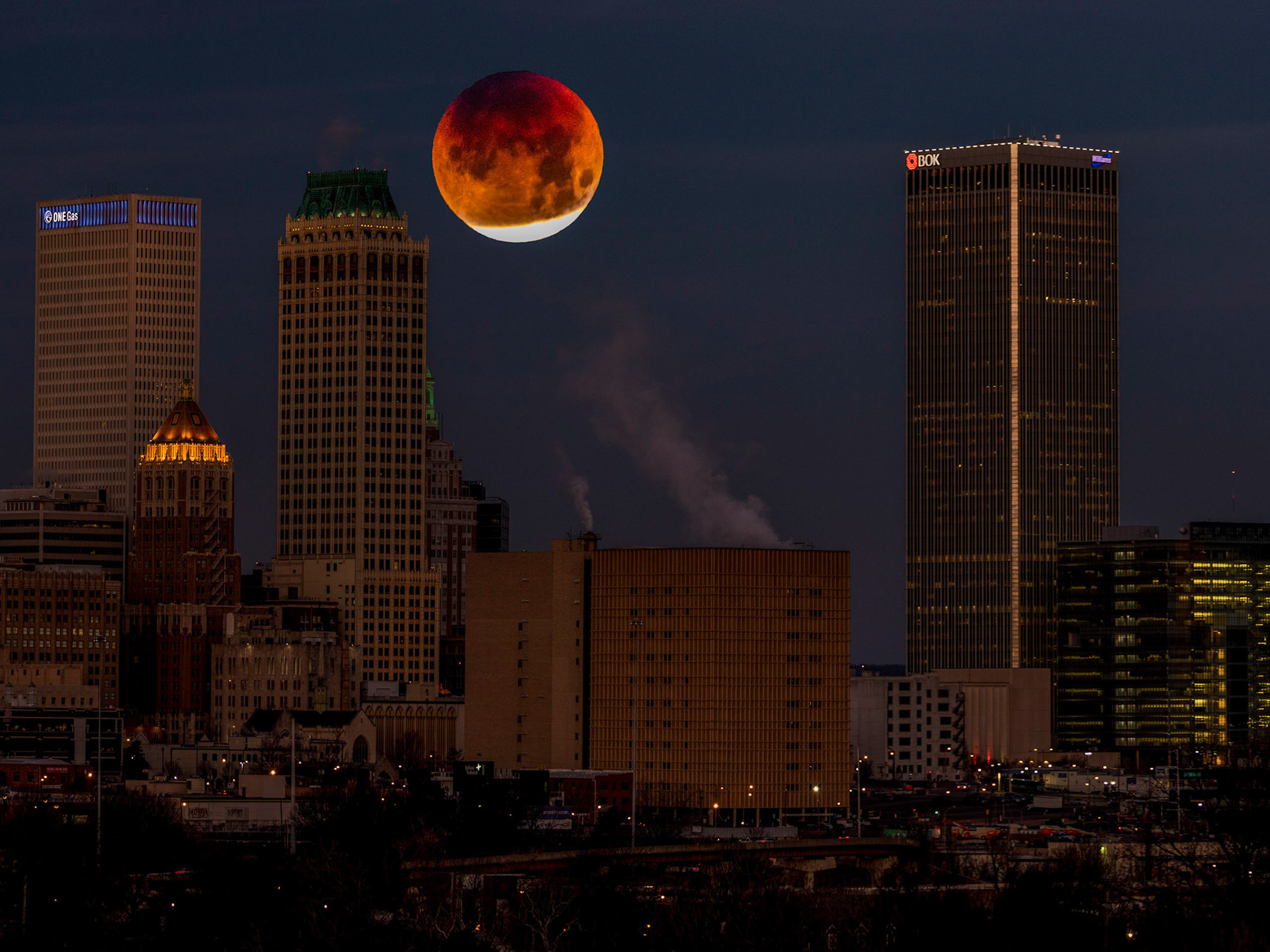 Lunar Eclipse over Downtown Tulsa