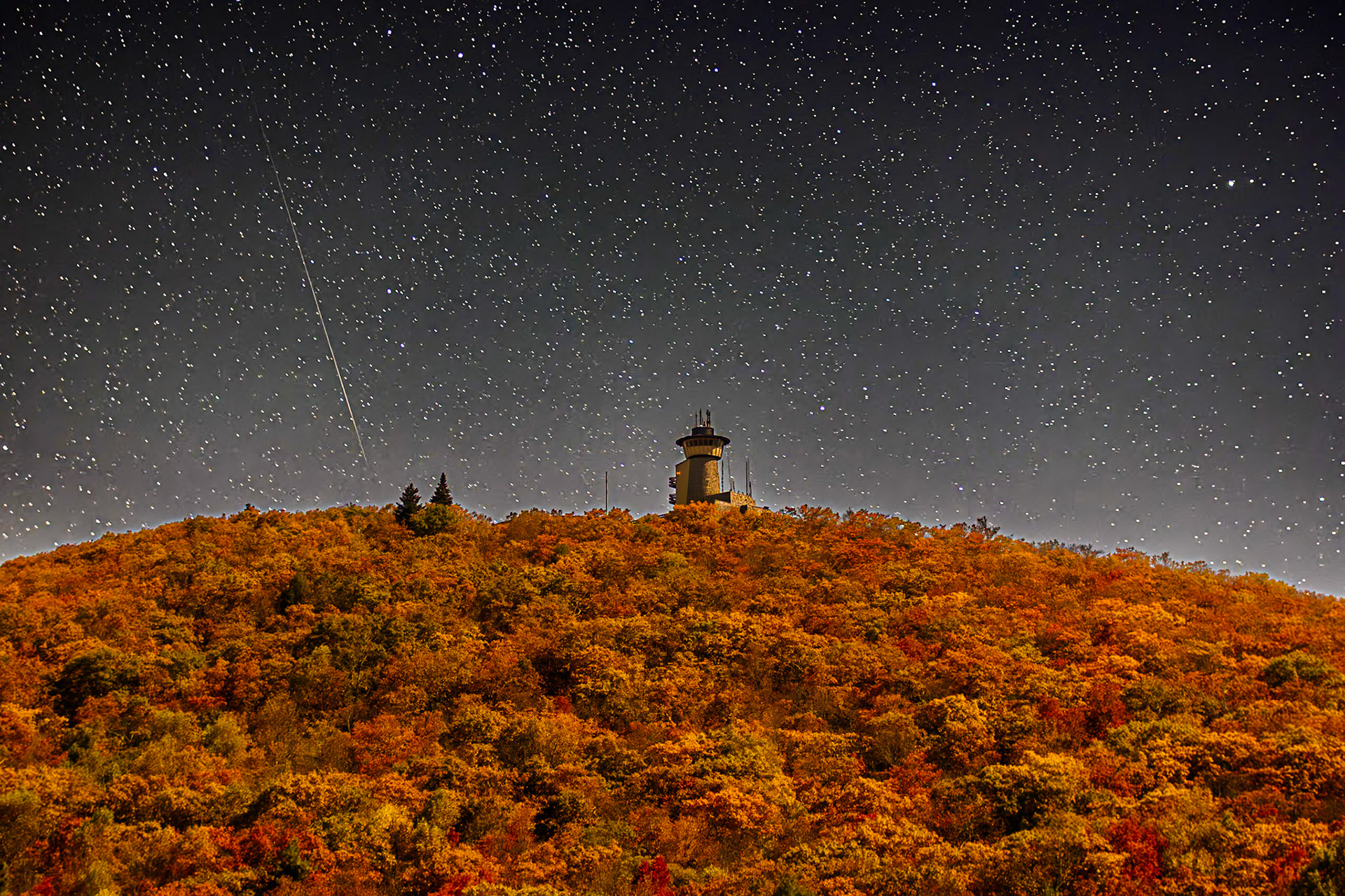 Shooting Star over Brasstown Bald Mountain in Georgia