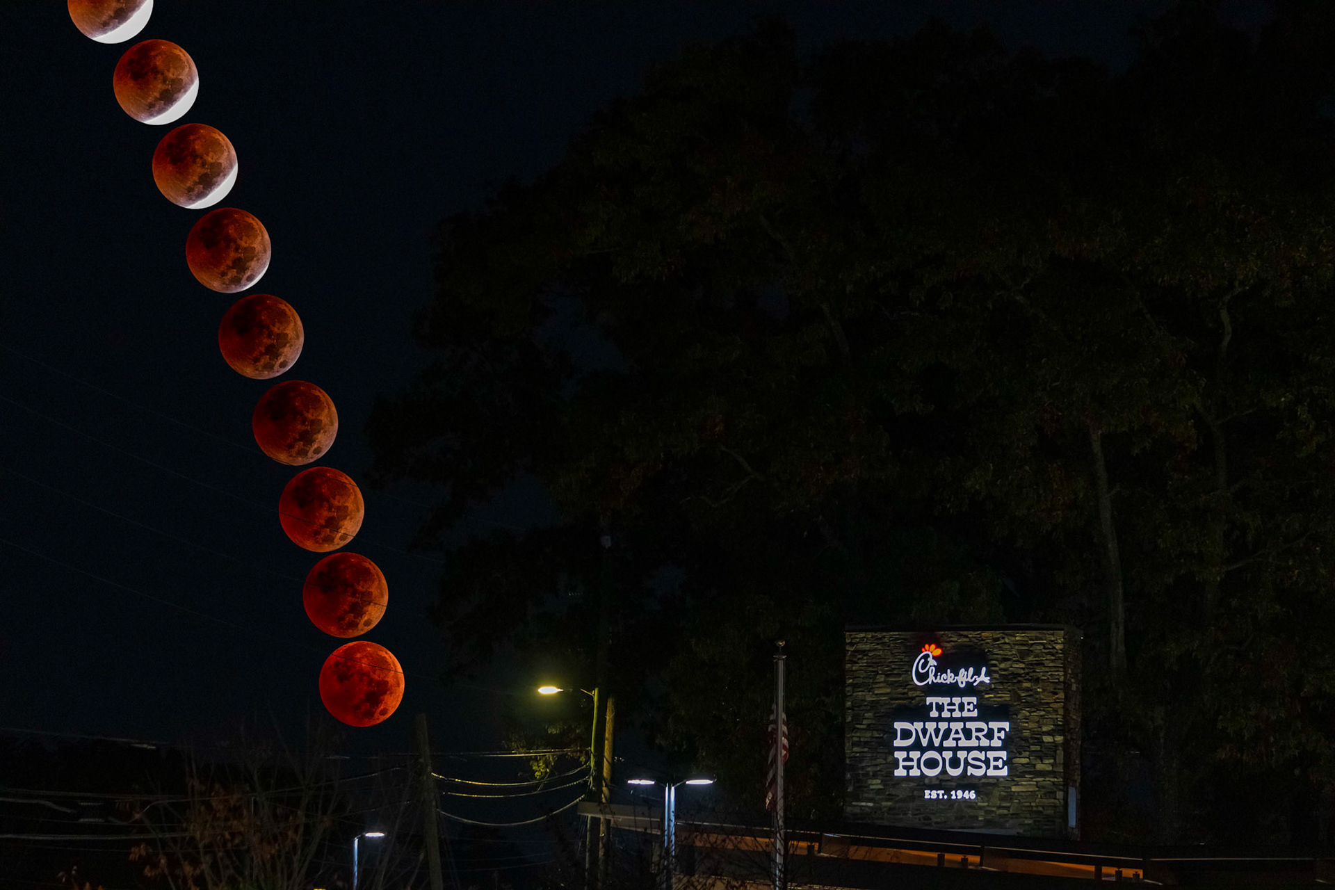 October 2022 Lunar Eclipse over Hapeville Chick-fil-A Dwarf House