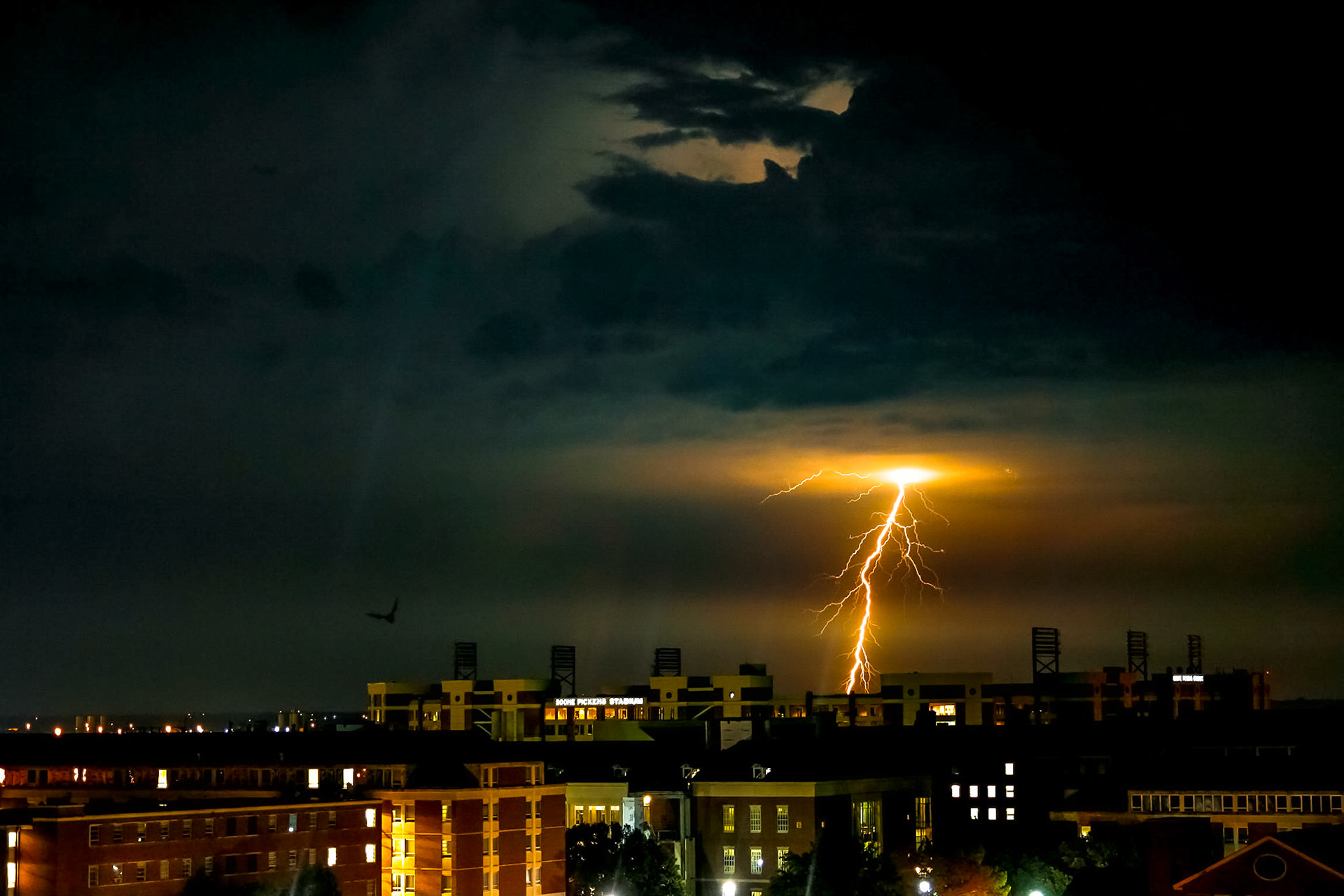 Lightning over Oklahoma State University Campus