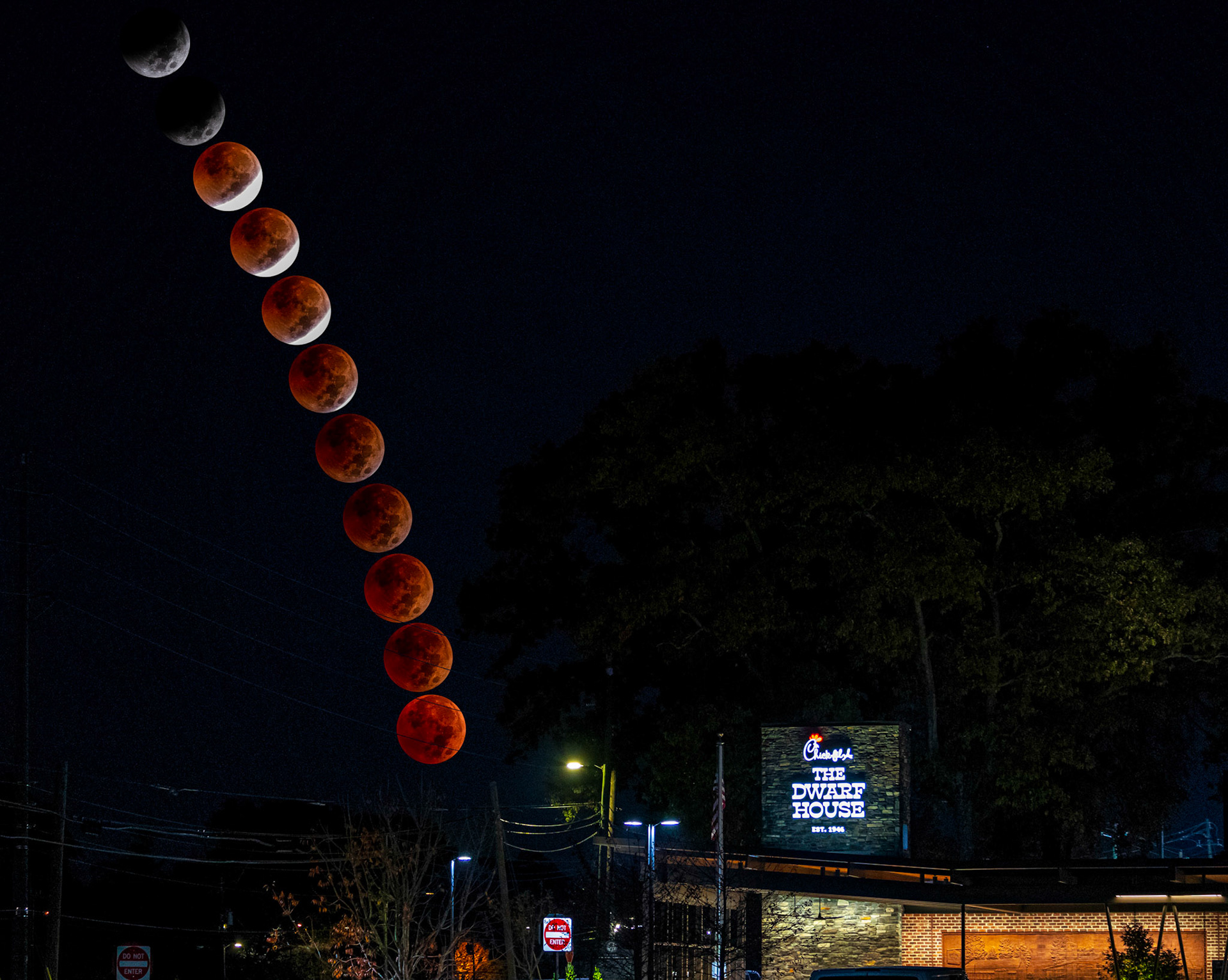 October 2022 Lunar Eclipse over Hapeville Chick-fil-A Dwarf House