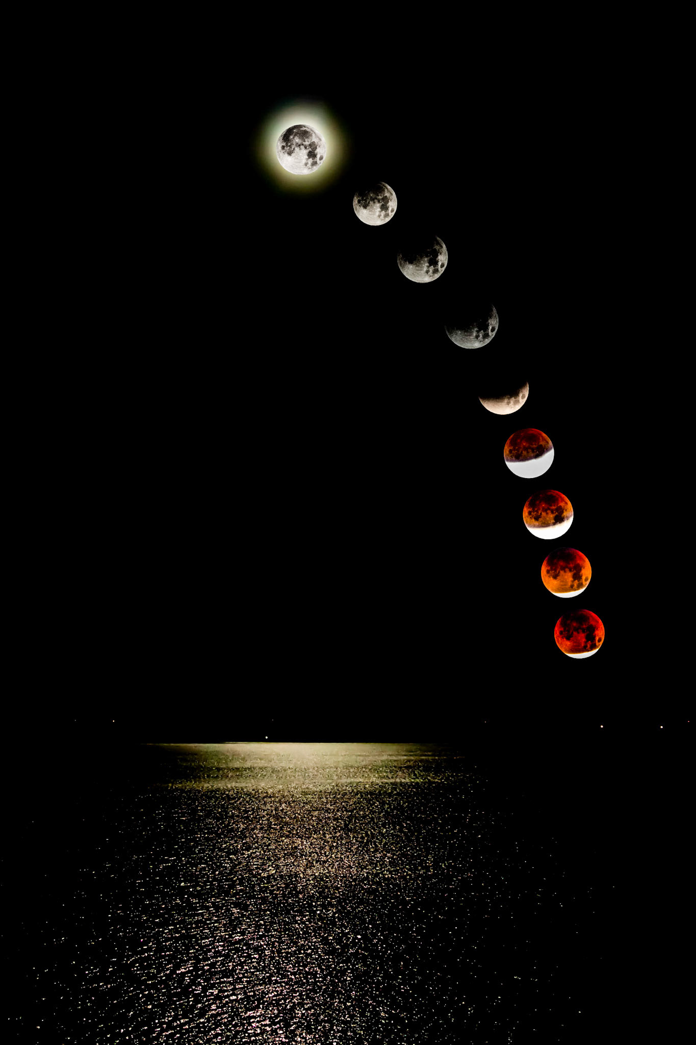 Lunar Eclipse over Lake Keystone in Oklahoma