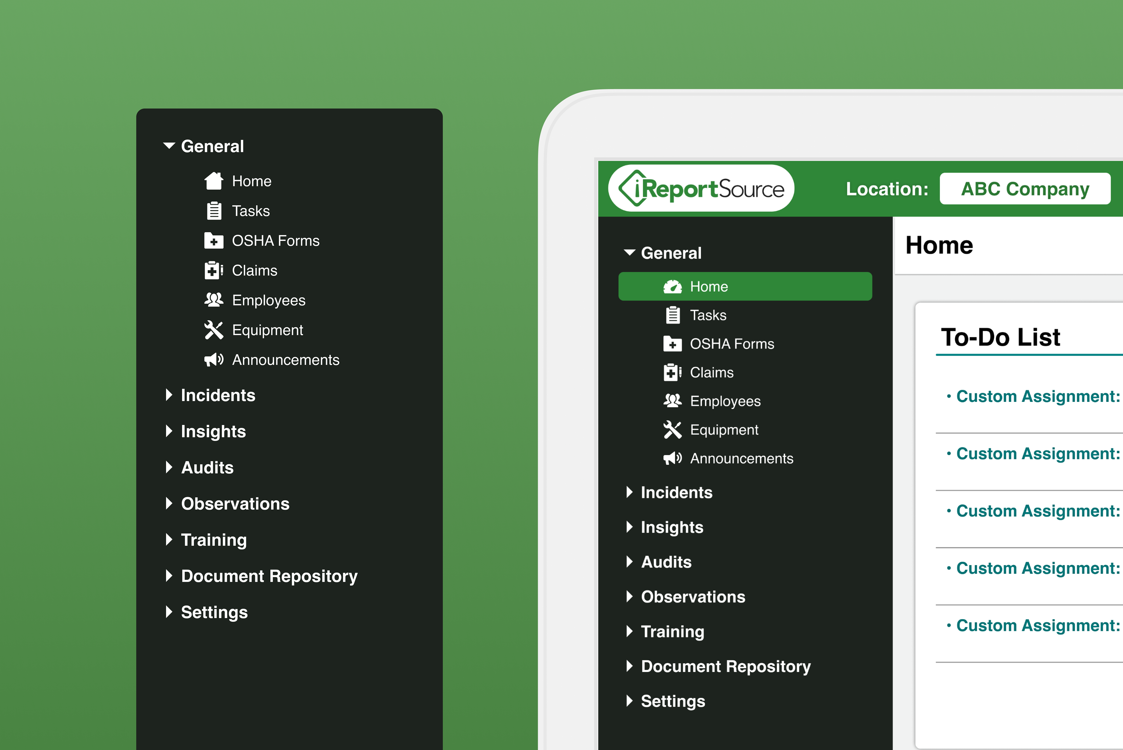 Detailed view of left nav