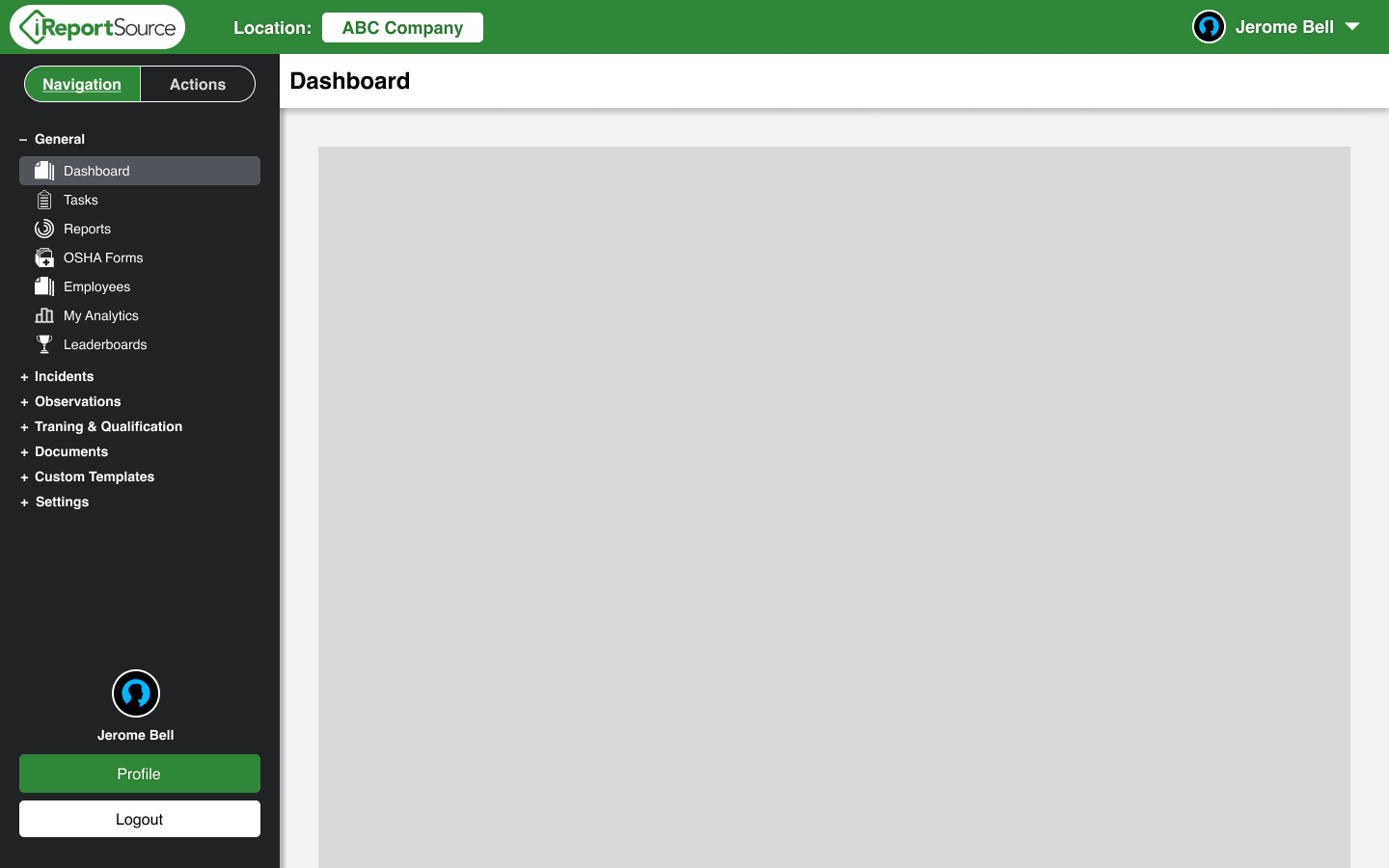 Left rail with tab buttons, on page navigation tab