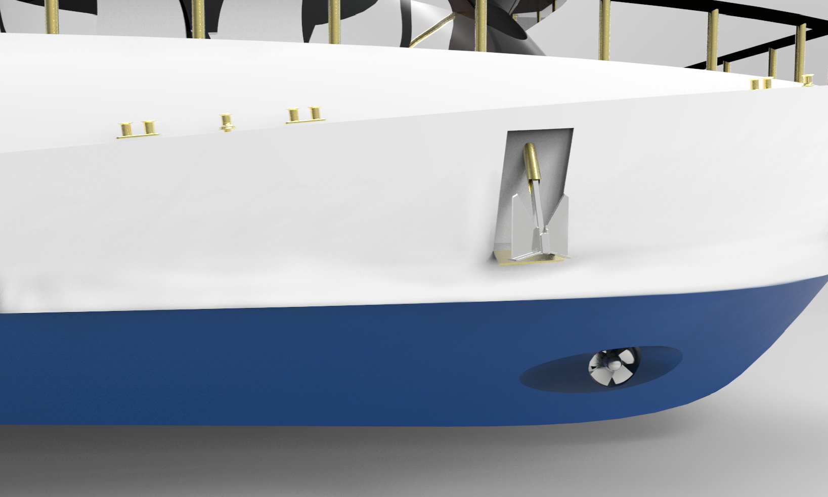 Front Bow Thrusters + Anchor + Cleats