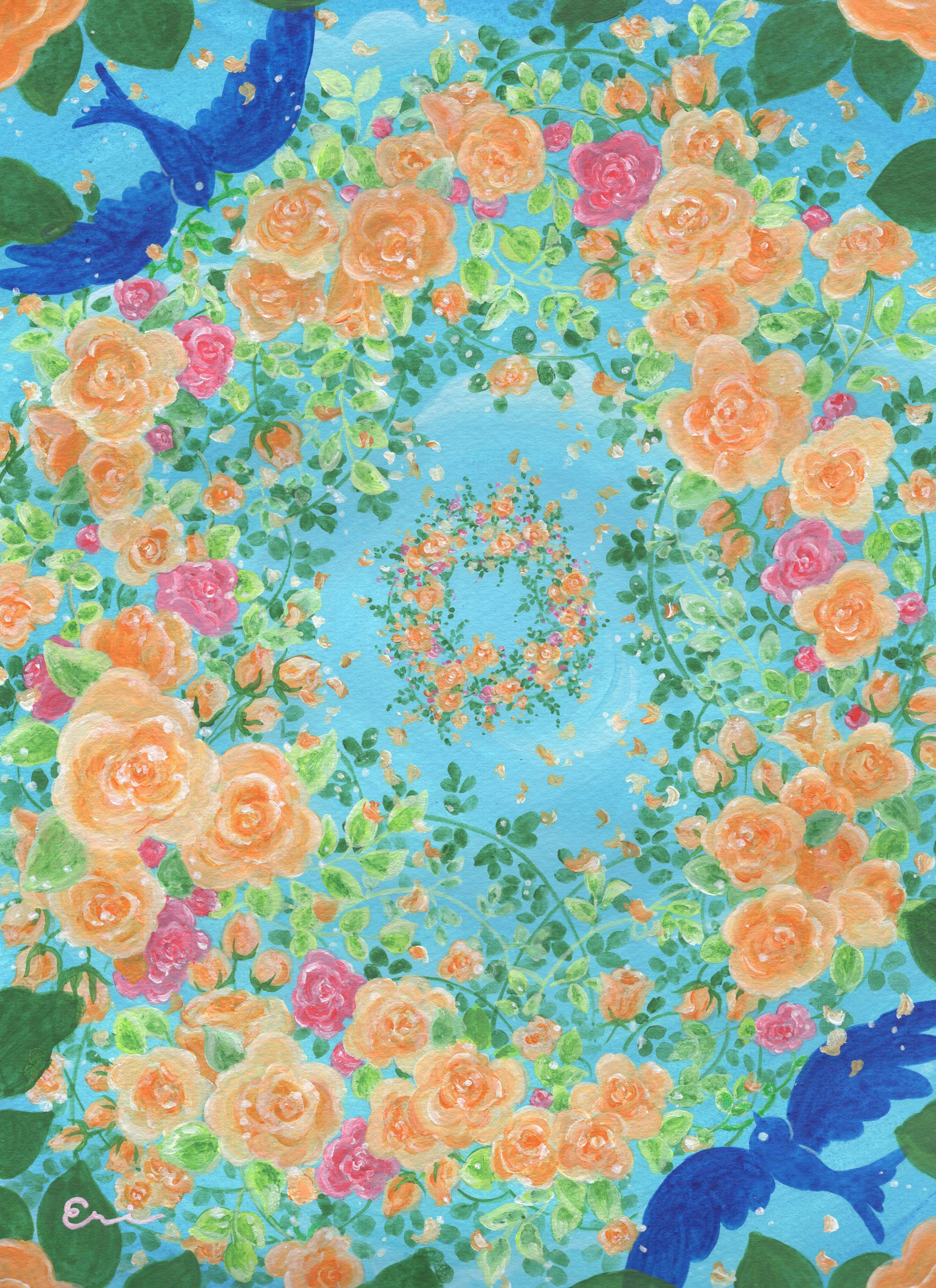 「バラの花冠」　2025　　acrylic, watercolor, paper