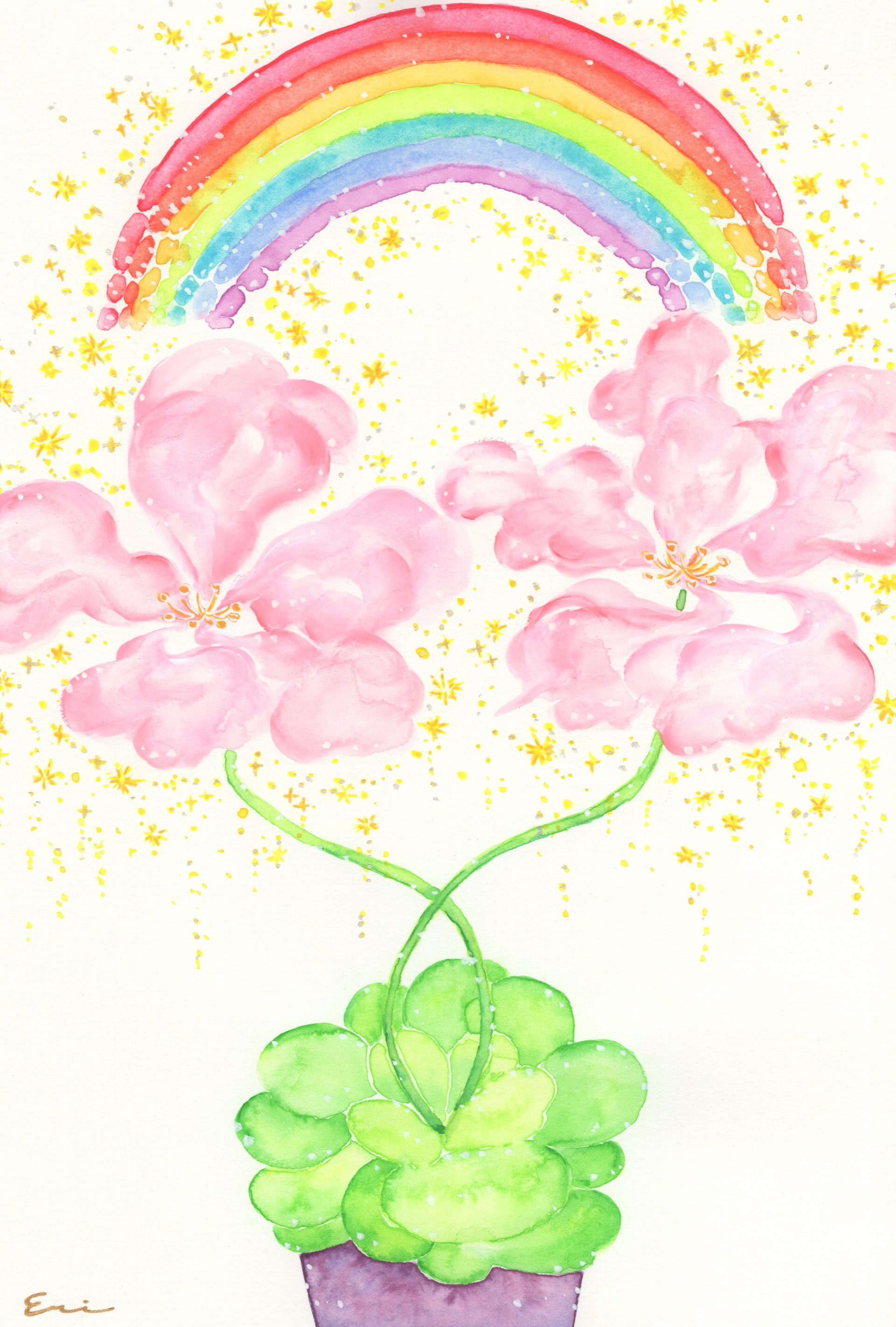 「虹を咲かせる双子の花」　2023　watercolor, paper