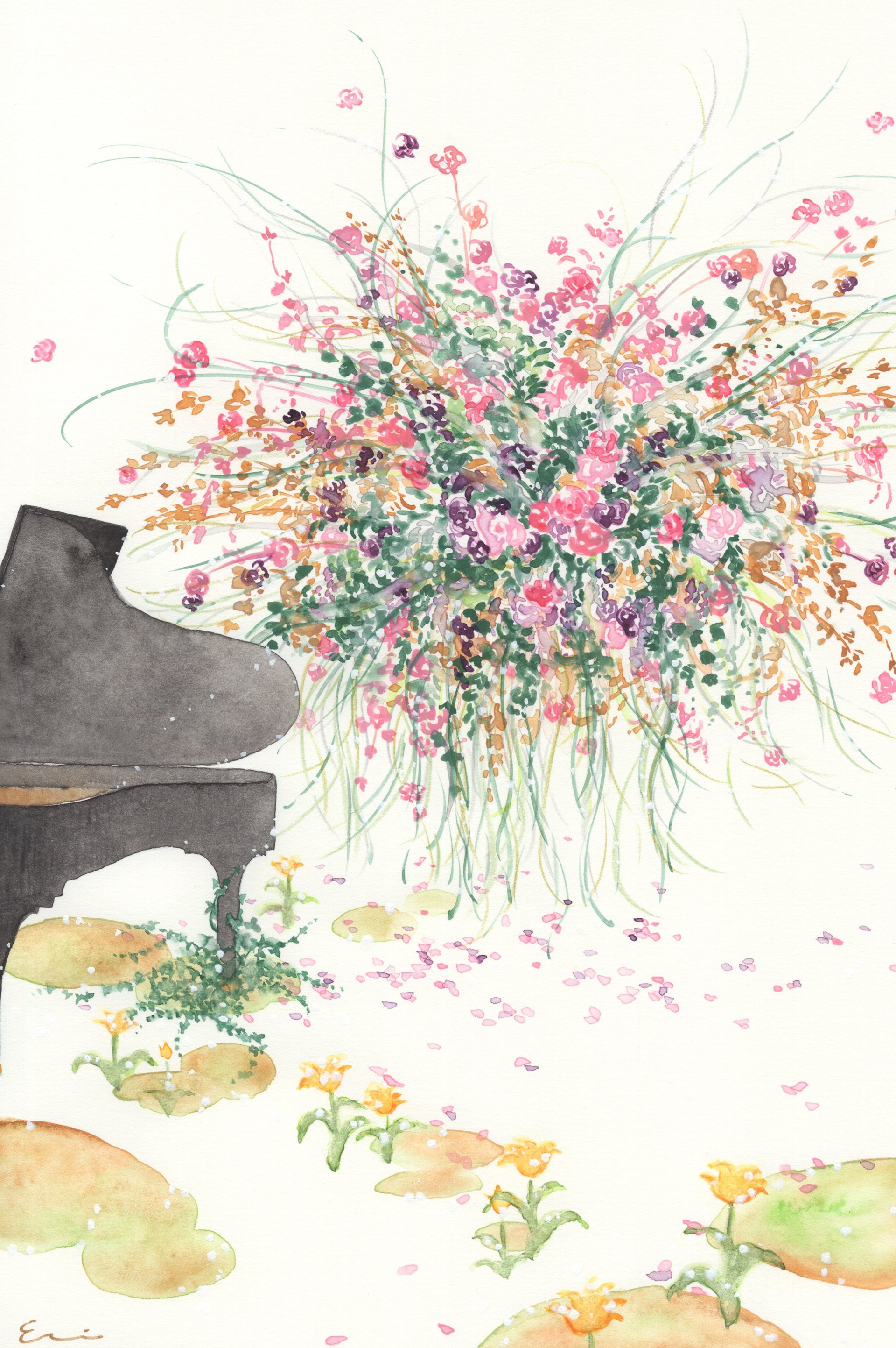 「真昼にみるピアノの夢」　2023　watercolor, paper