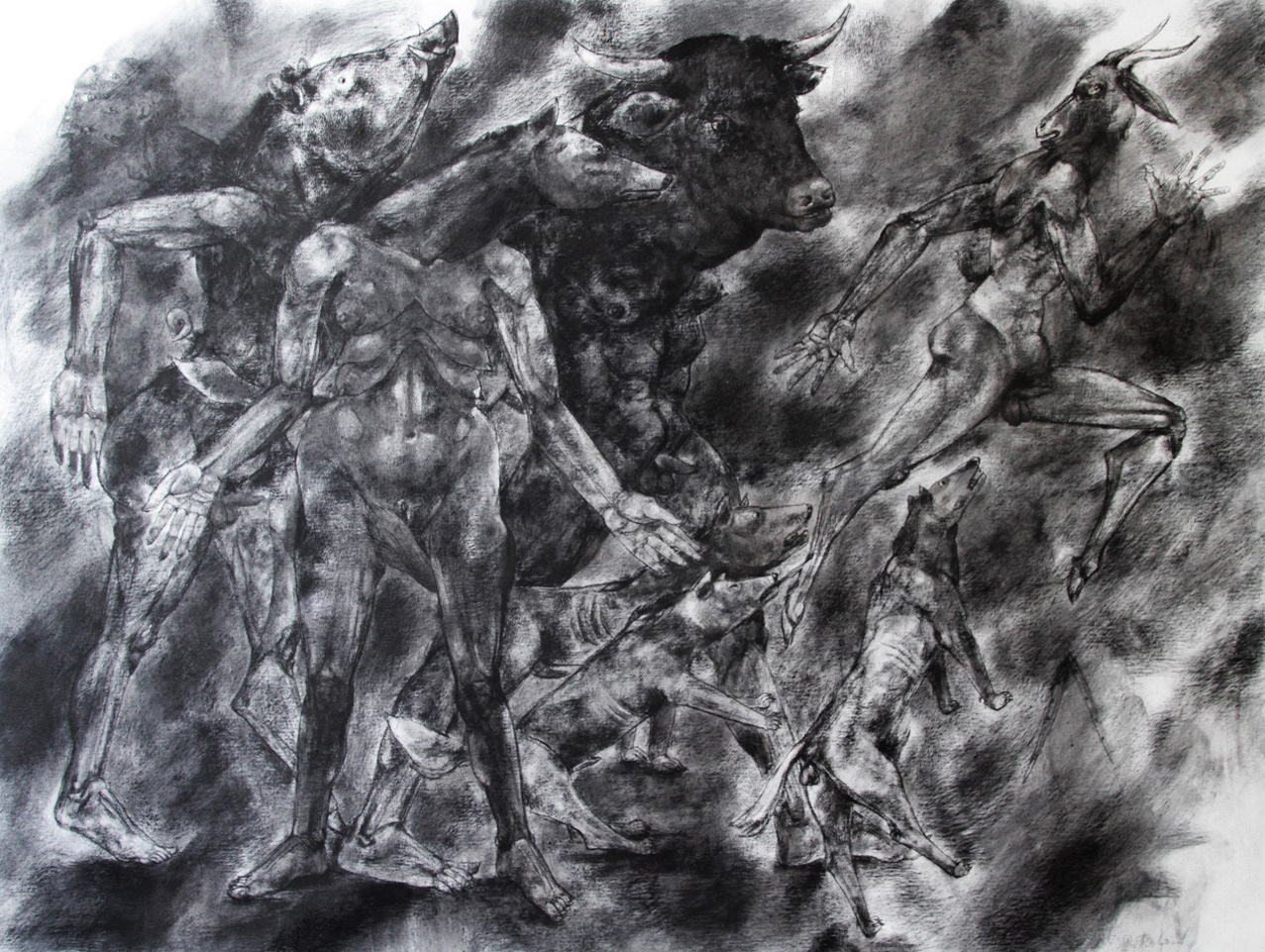 Aus der Serie Dunkle Zeichnungen Kohle auf Leinwand, 120x 160 cm