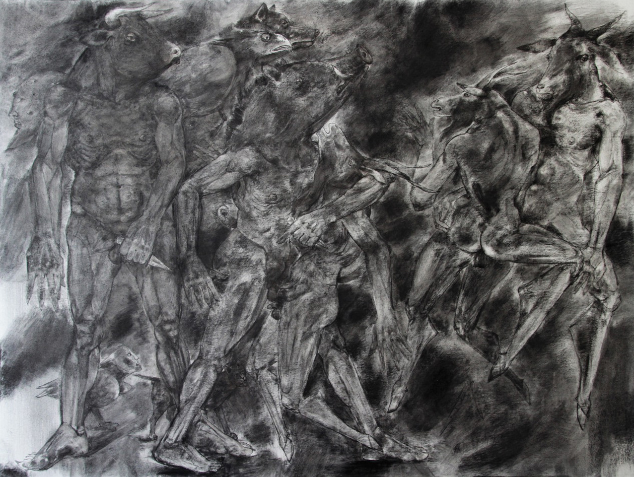 Aus der Serie Dunkle Zeichnungen Kohle auf Leinwand, 120x 160 cm