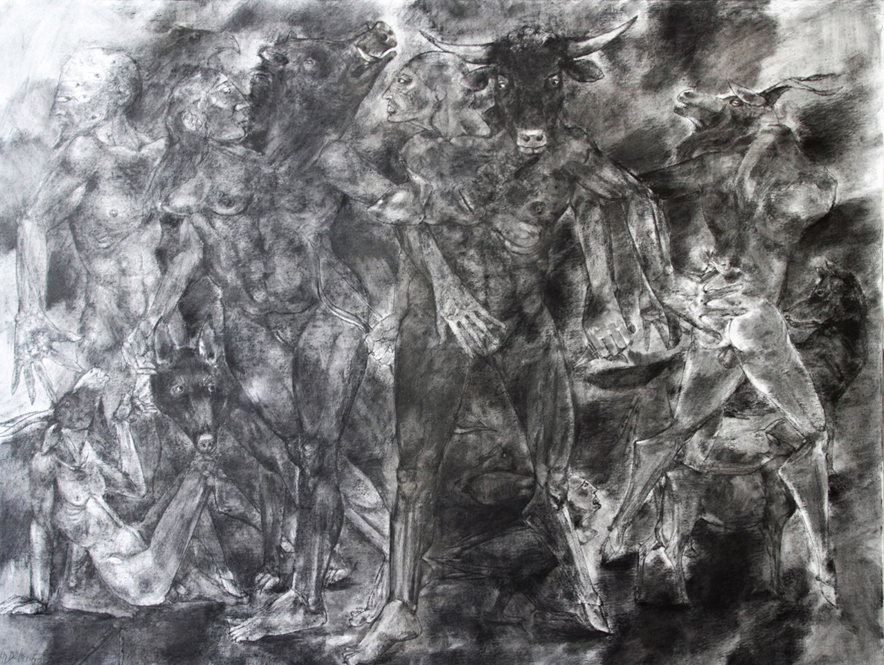 Aus der Serie Dunkle Zeichnungen Kohle auf Leinwand, 120x 160 cm