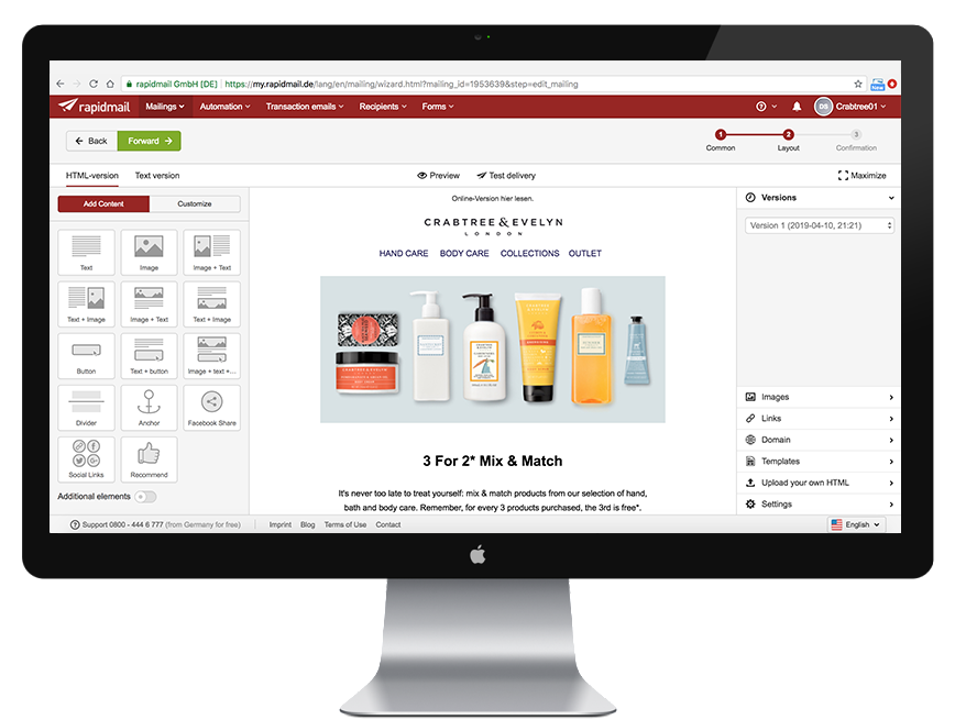 DE email build using Rapidmail