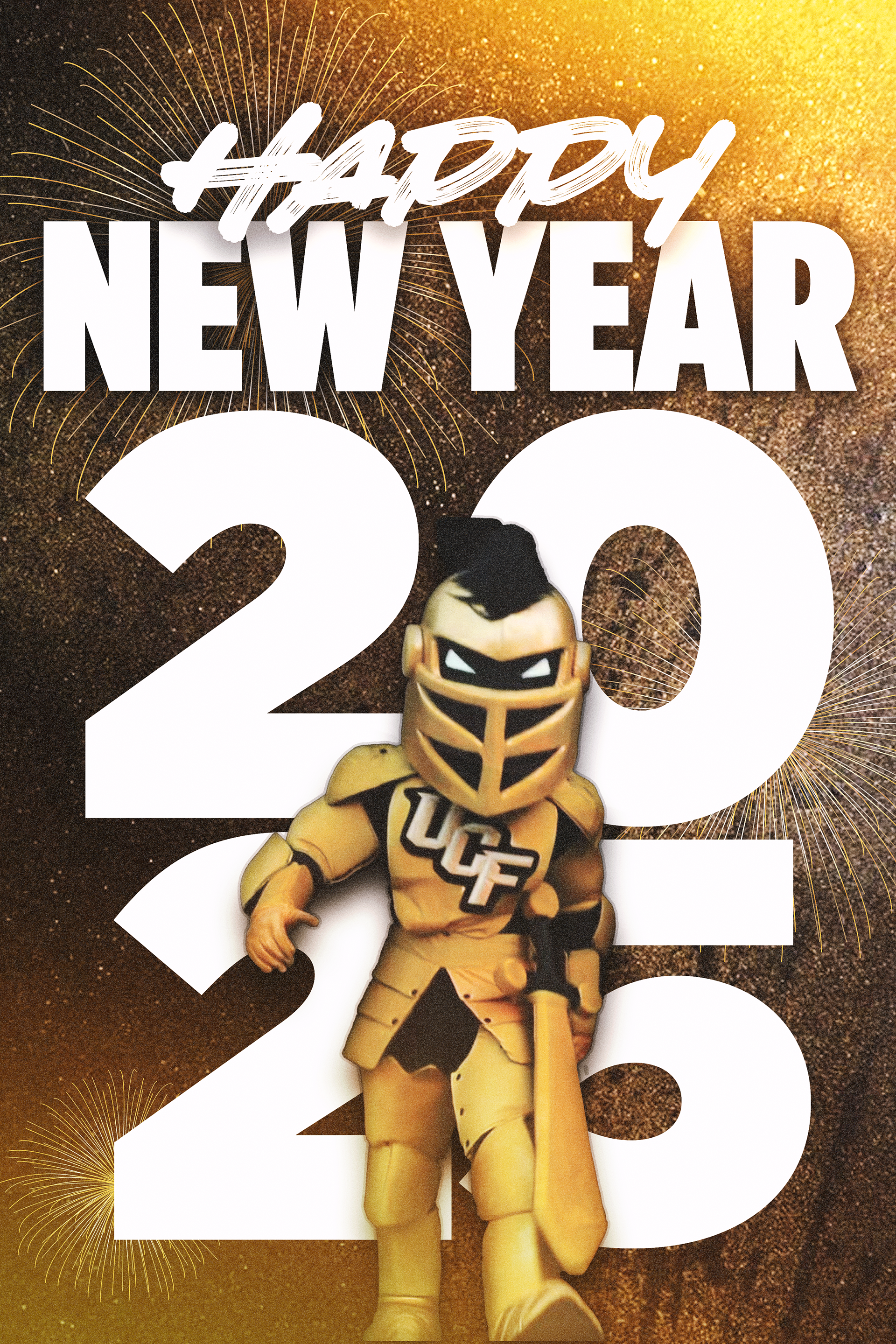 New Years post of Knightro for social media (@ucf.knights on instagram)