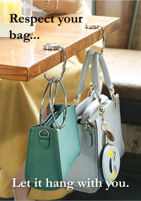 This collapsible bag hook was identified as underselling due to customers not understanding its purpose at first-glance. This image and accompanying tagline were the centerpiece of a display that was moved to a more visible location, increasing customer interaction with the product.