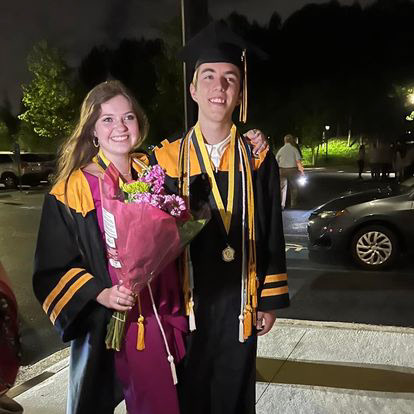 I graduated from Sequoyah High School with Honors in May of 2022. This is a picture of my boyfriend, Xander, and I.