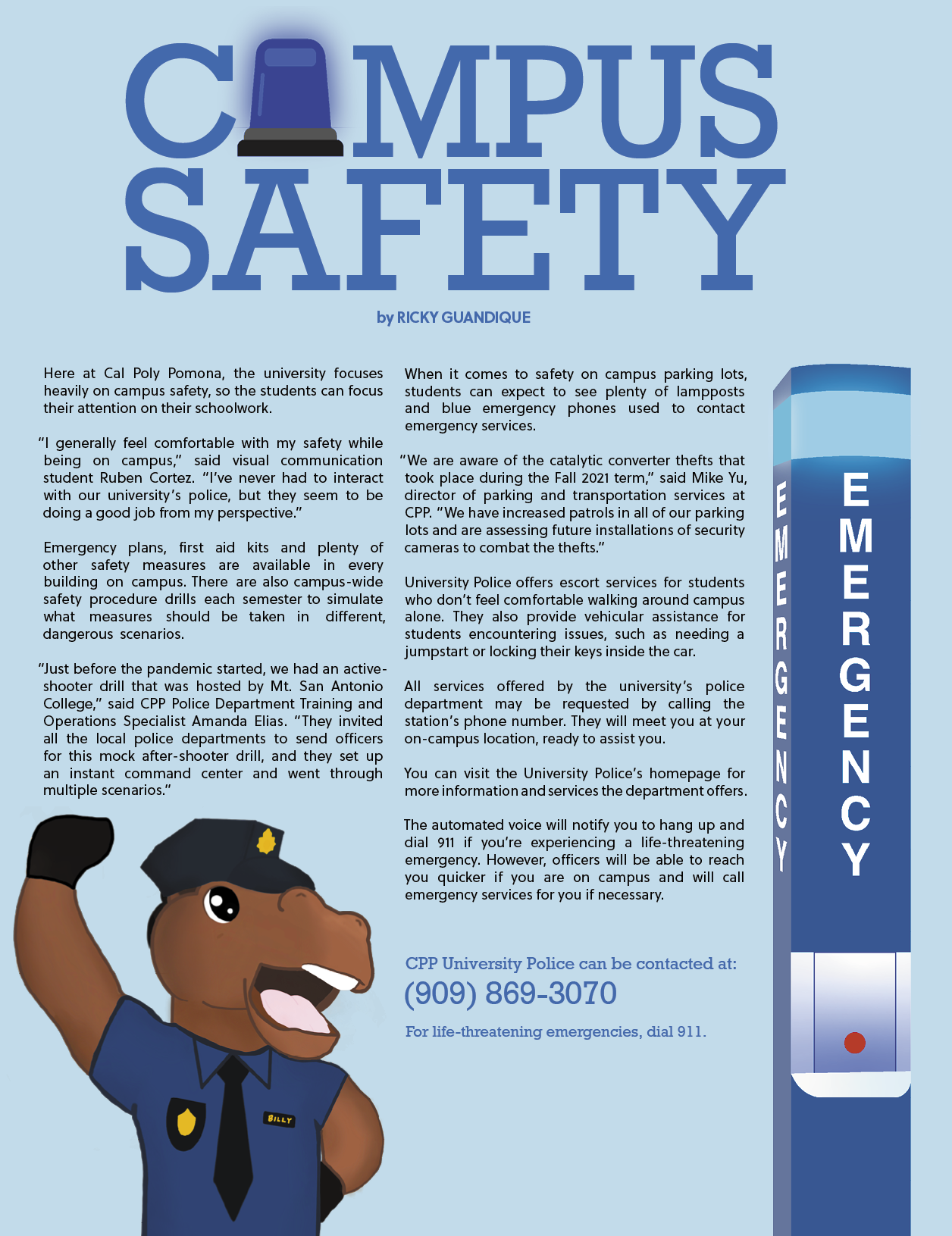 Single page layout about campus safety and its resources