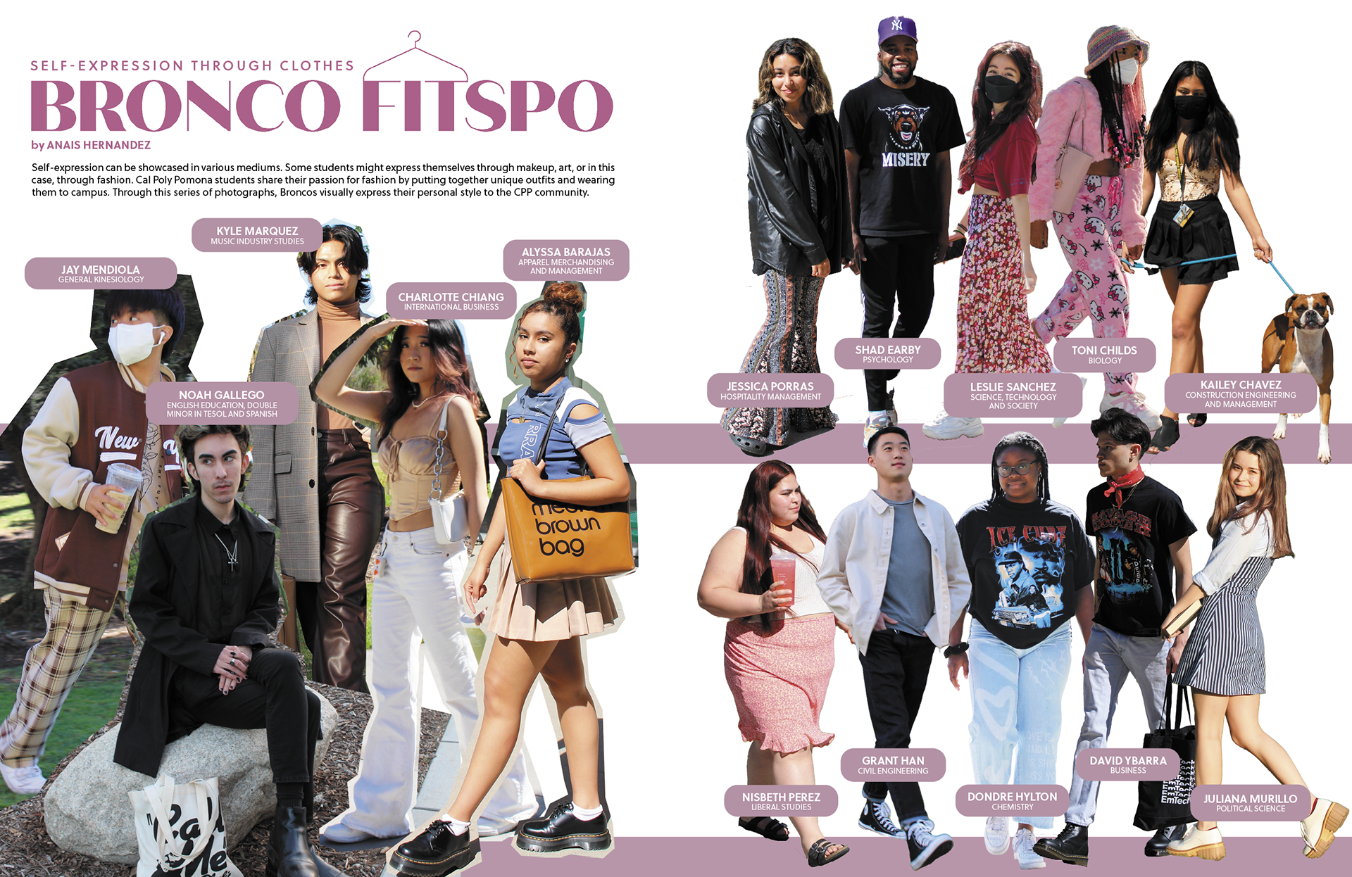Layout spread on CPP fashion, highlighting some students' personal style (photographs provided by writer)