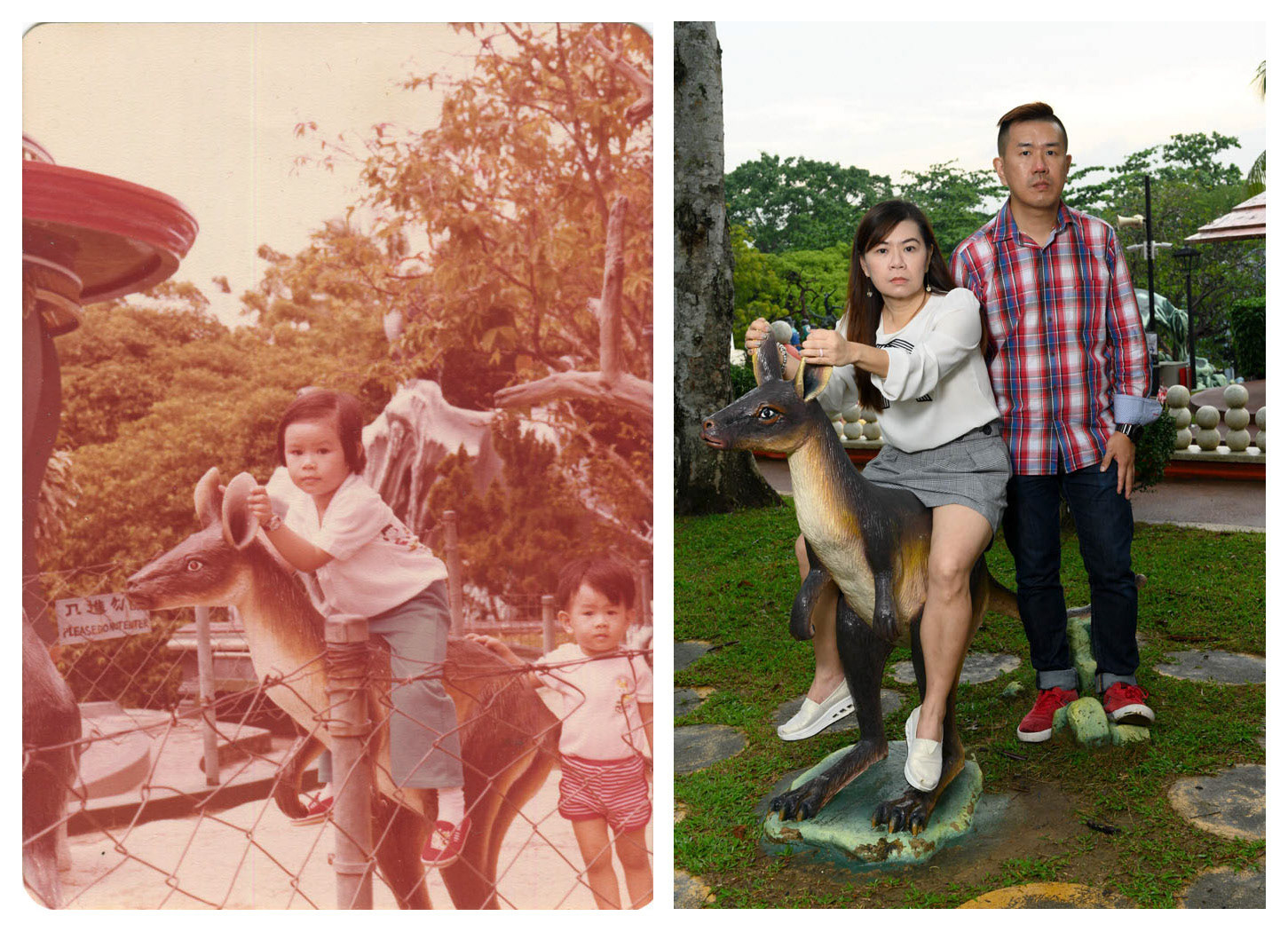 1980. "My sister and me on a day at Haw Par Villa. I'm shorter than her then." - Eileen, 45 & Eddie Lim, 42