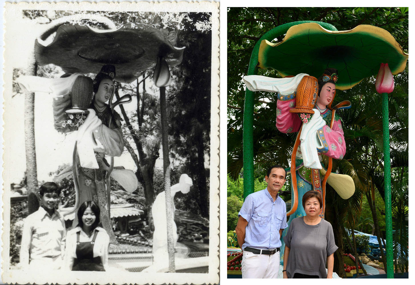 1973. “We were New Town Secondary School mates from different classes. We had a group outing at Haw Par Villa in 1973. We are excited to have a re-shoot of these young days memories as we are hitting 60 years old this year - a 46 years ago. We also hope these photos publicity will help us to locate one of the girl in these photographs” - Francis Kum, 59 and Jane See, 59
