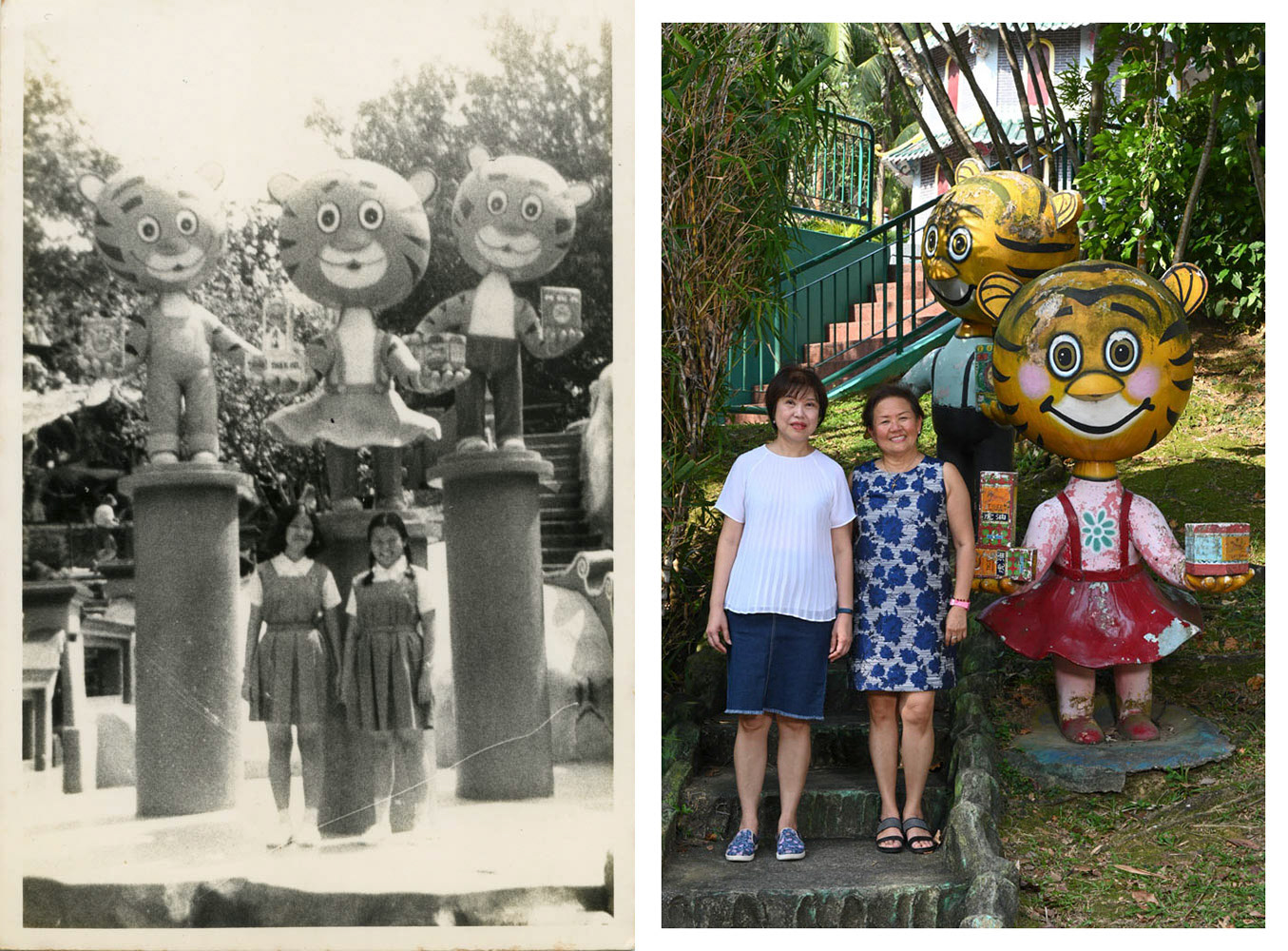 1976. "We were in sec 4 and we took a bus from Katong Convent to Haw Par Villa to take photos after school." - Wong Meng Day, 58 & Lena Loo, 58