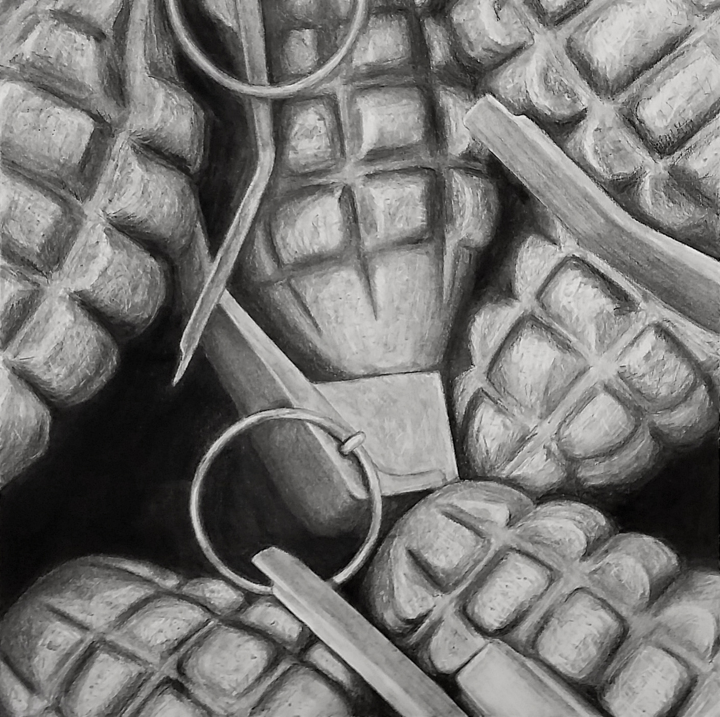 More Hand Grenades | Charcoal & graphite on Bristol paper