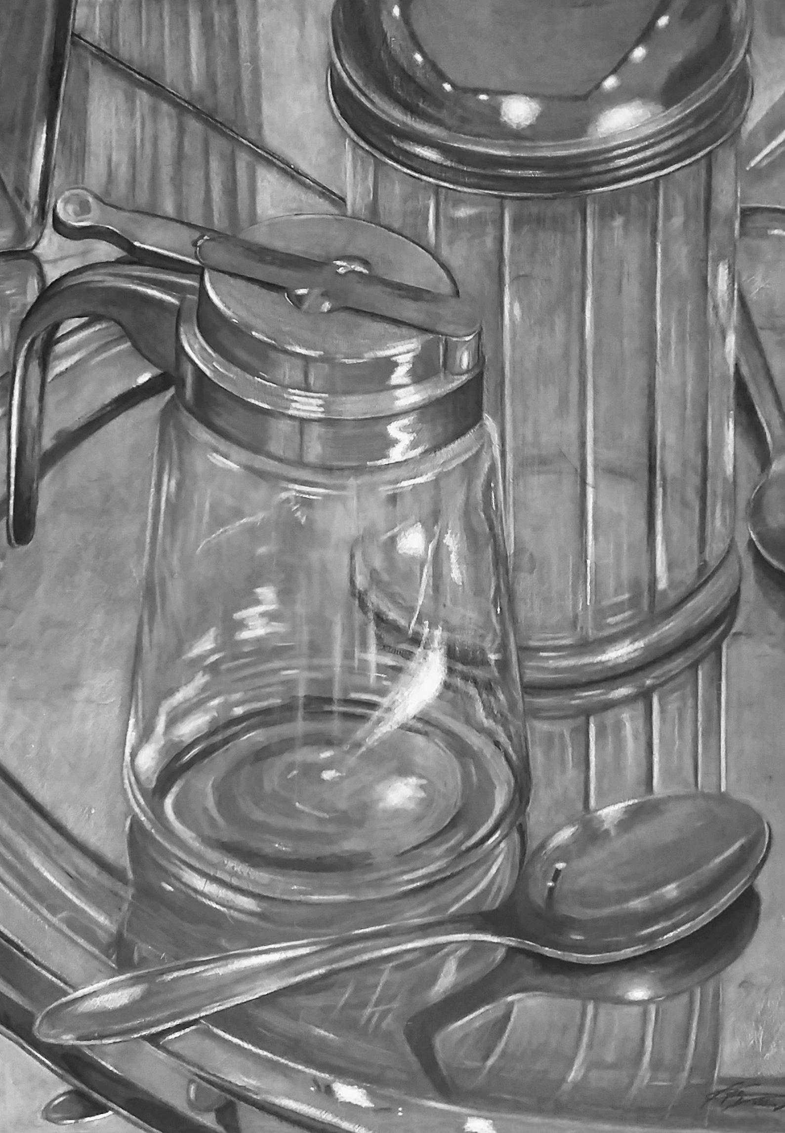 Glass & Metal Study | Gesso, charcoal, and graphite on Bristol paper