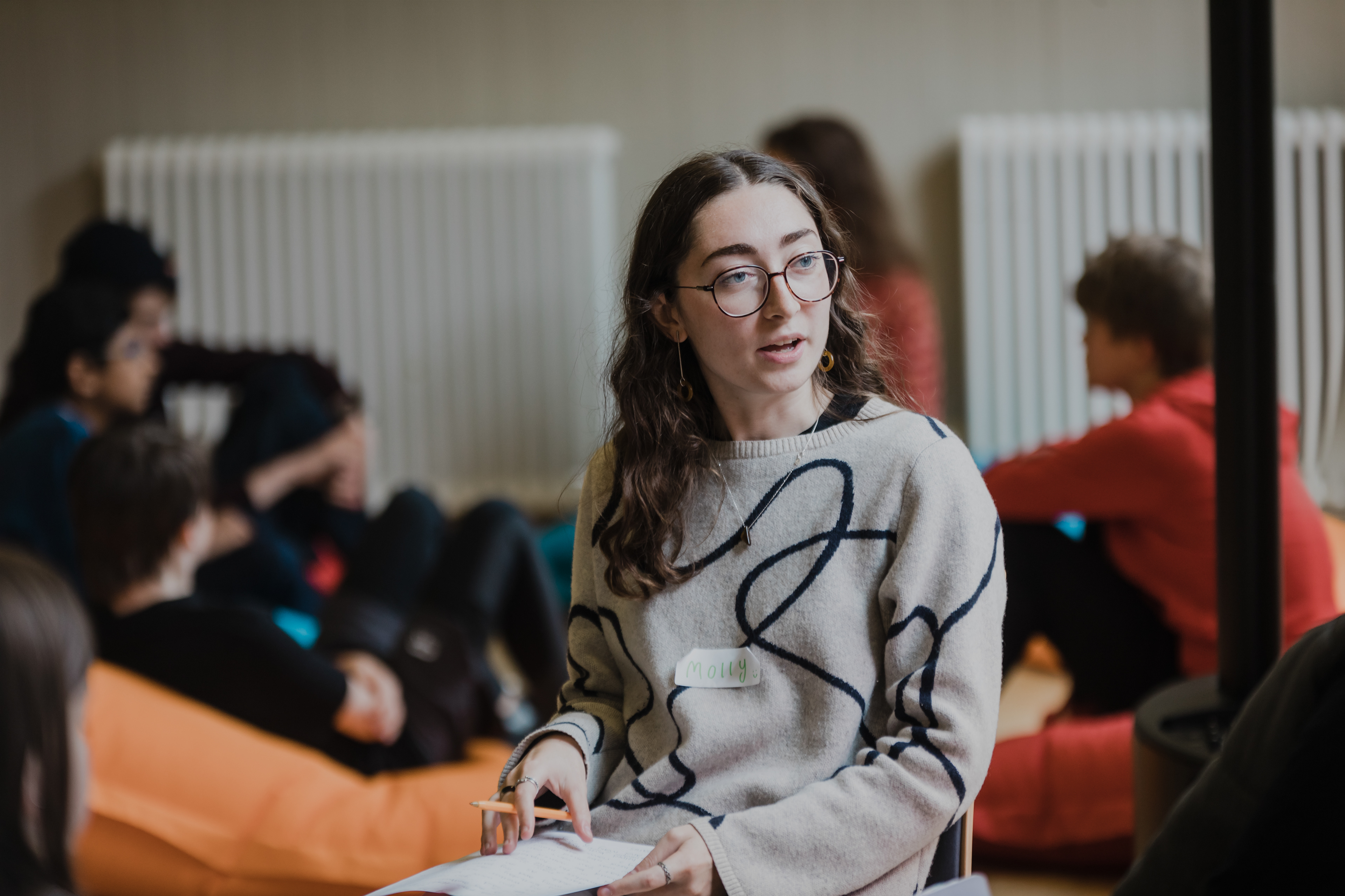 Workshop mentoring with Fighting Words NI. Photograph by Joe Laverty.