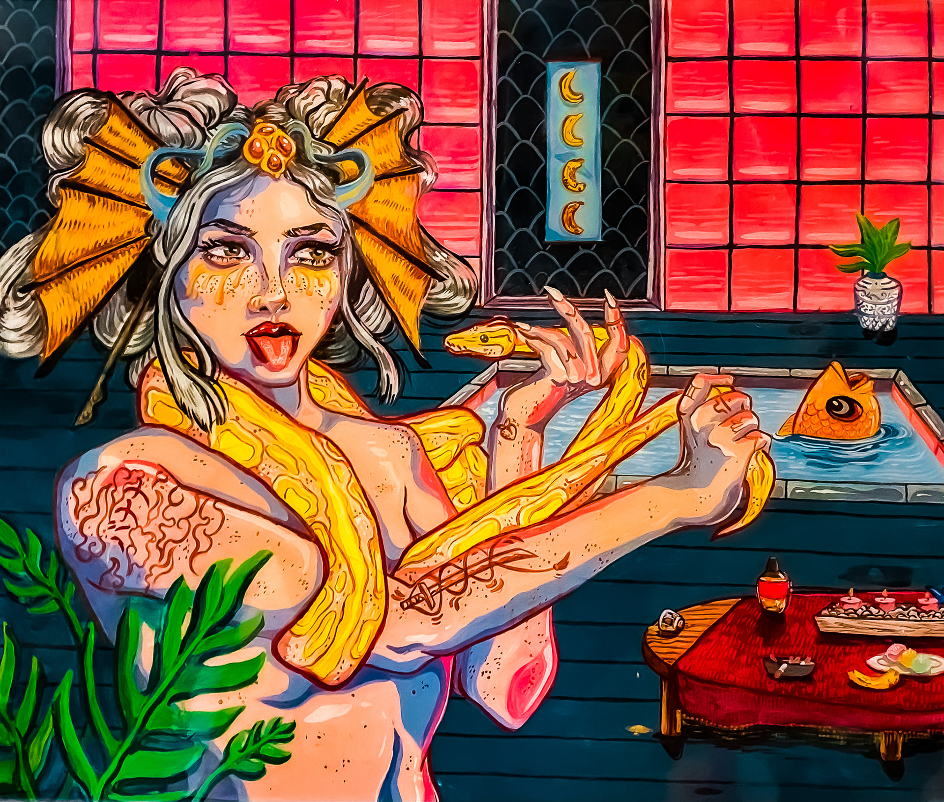 I'm A Slithery Snek  | Gouache and Resin on Wood Panel  | 2020