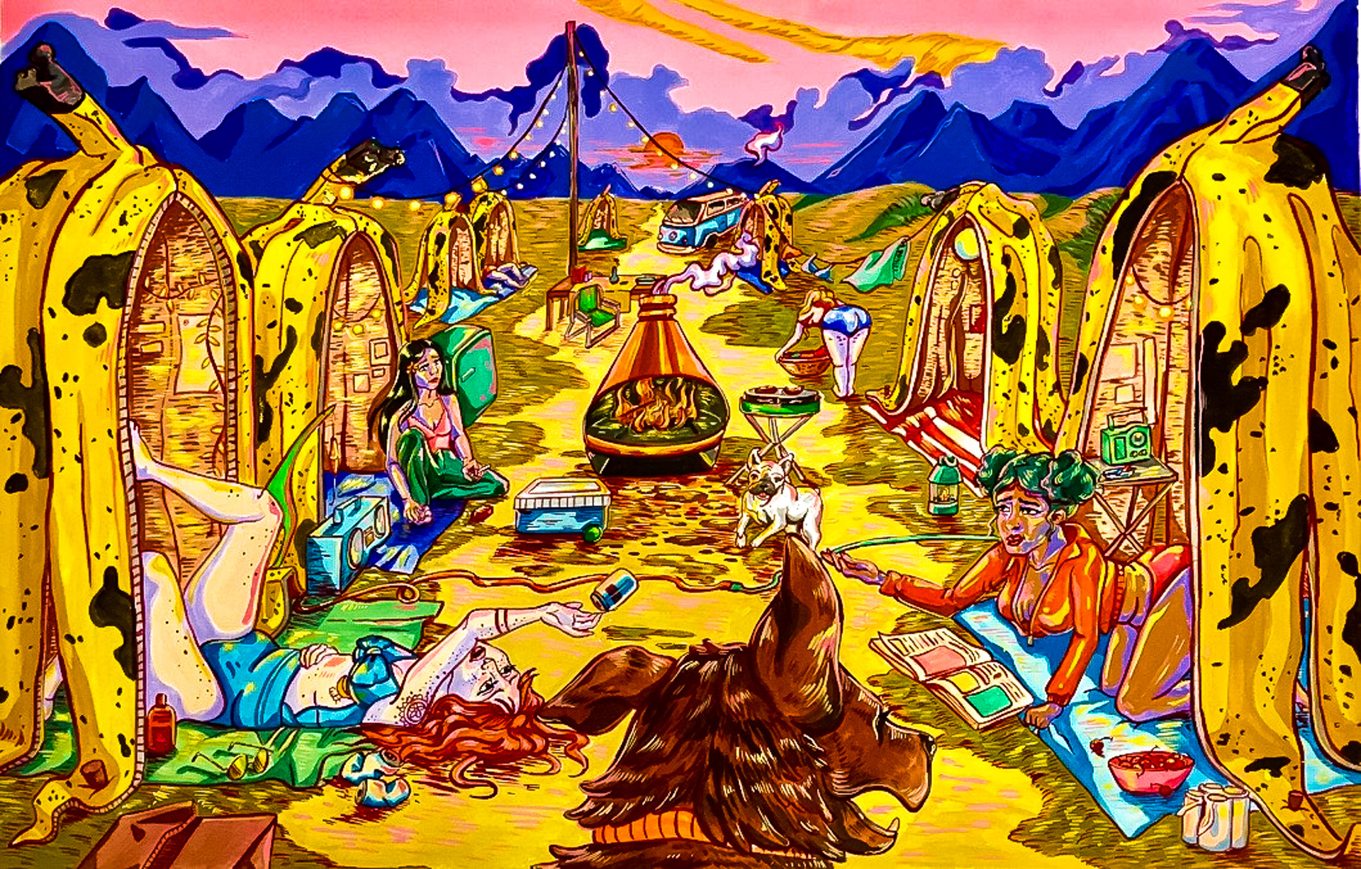 The Cult Goes Camping | Gouache on Paper | 2019