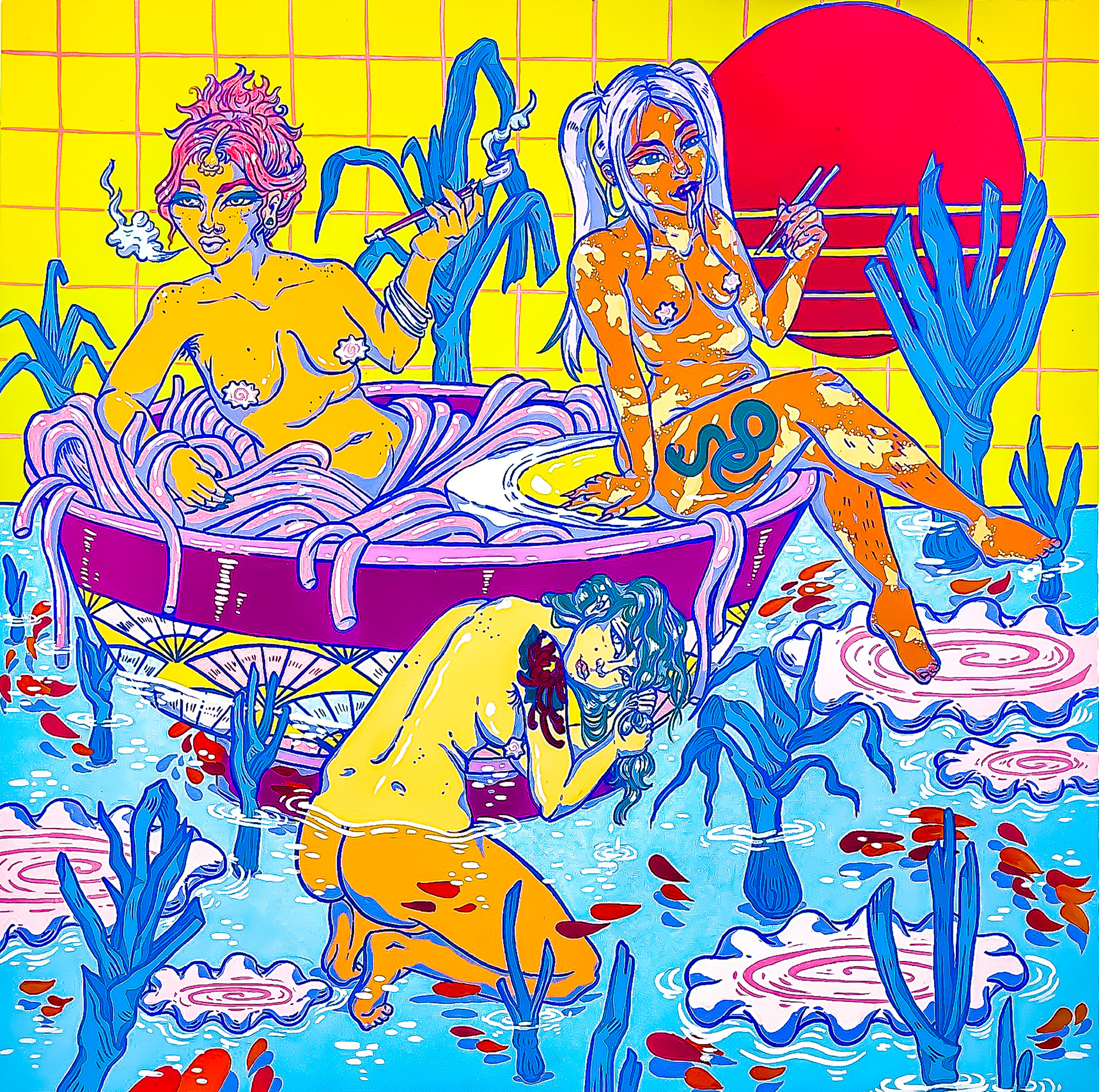 Hot Ramen Bath | Gouache on Paper | 2021