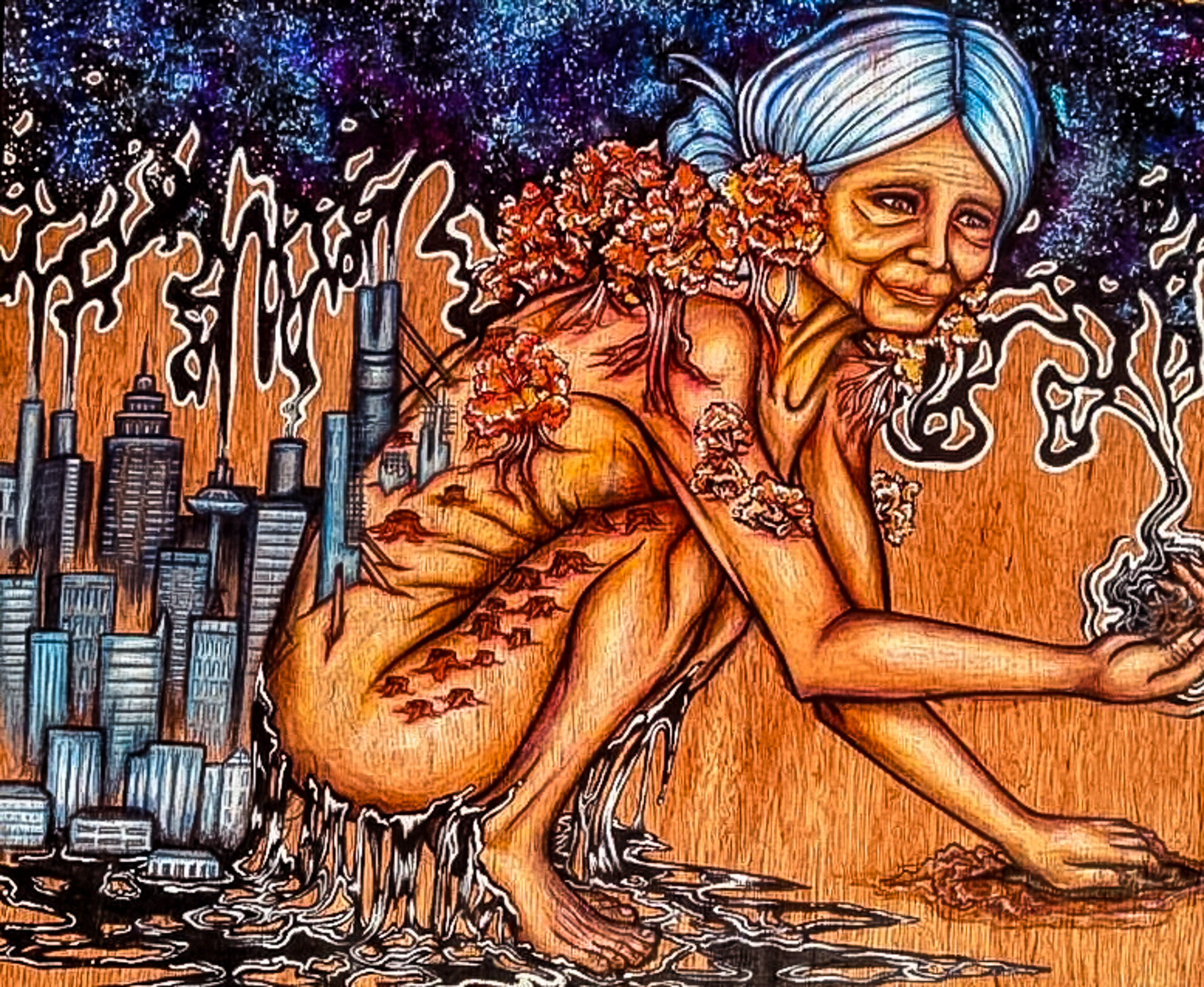 The Giver  | Acrylic and Colored Pencil on Wood | 2016