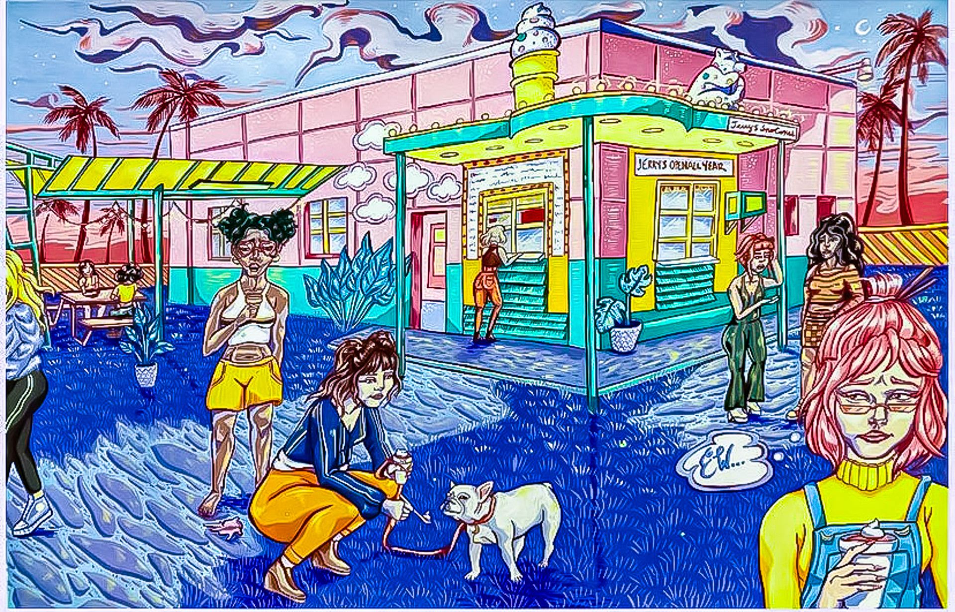 The Cult Tries Jerry's Sno Cones | Gouache on Paper | 2019