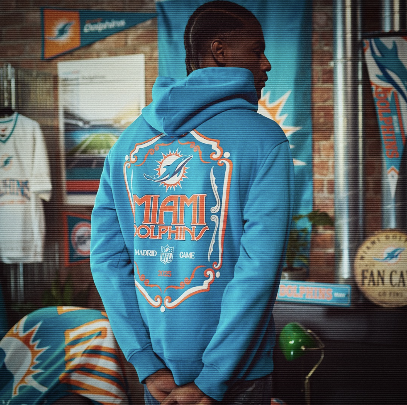 Mitchell & Ness x Miami Dolphins Madrid Game 2025 Hood Rear