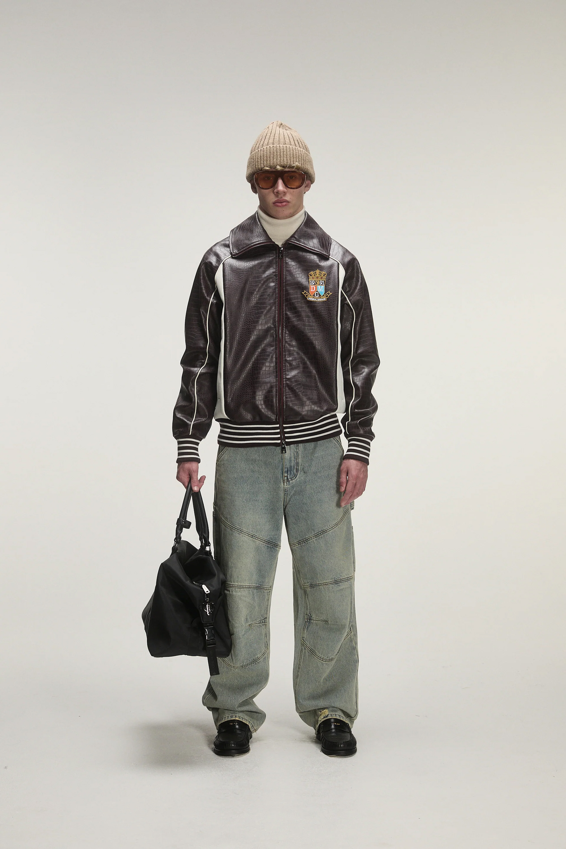 CROC LEATHER PU TRACK TOP
